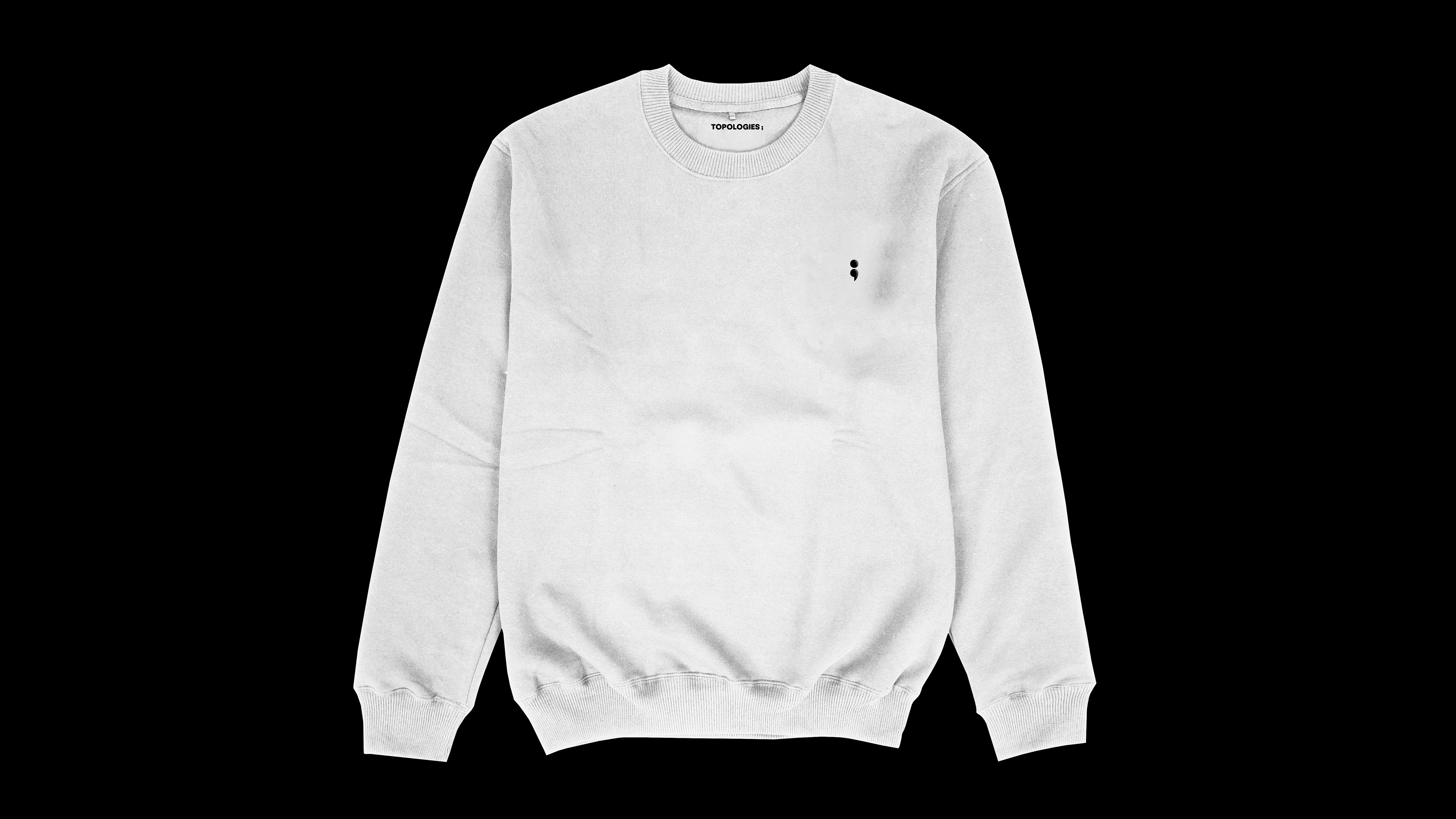 White sweatshirt with embroidered brand symbol