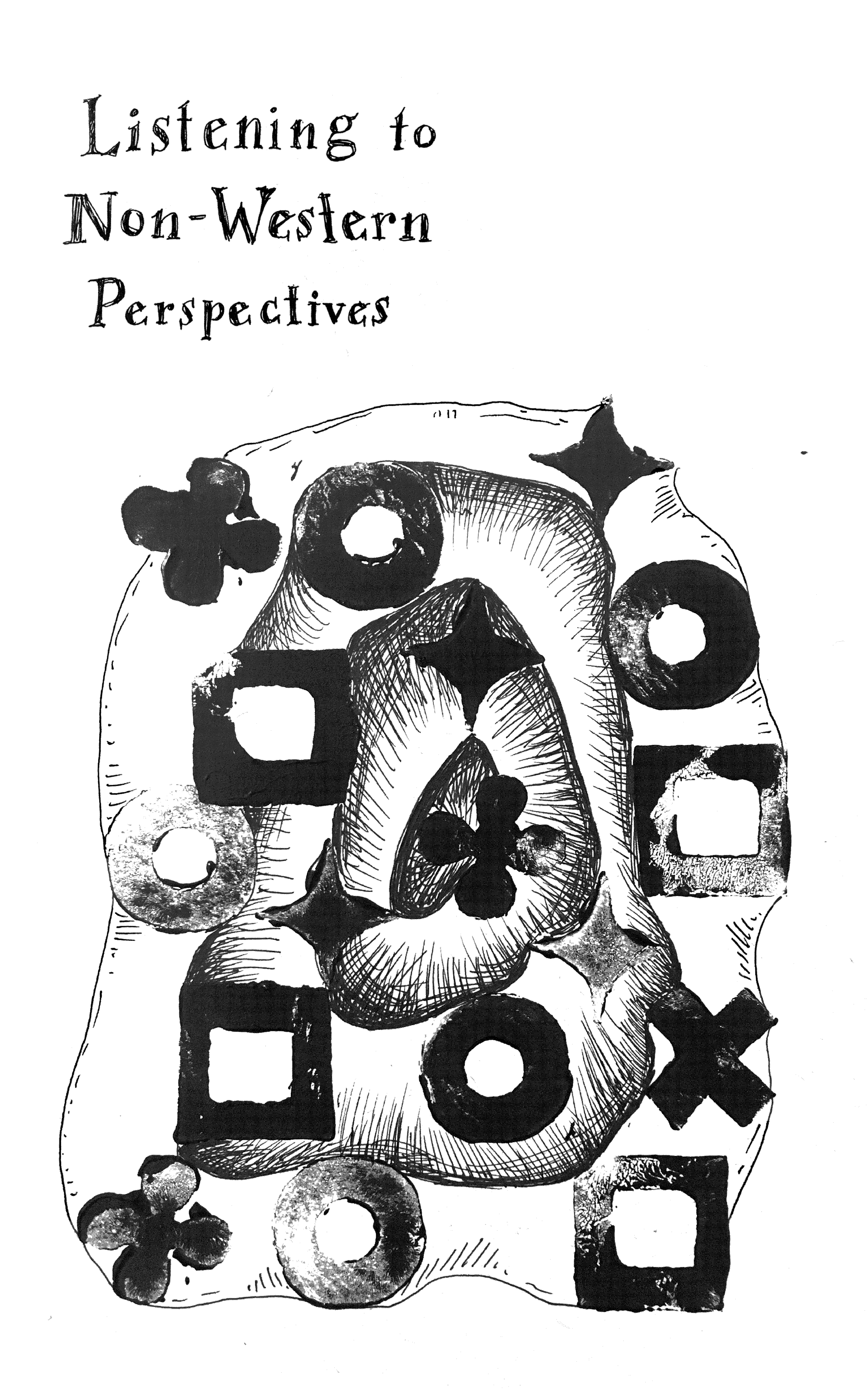 "Listening to Non-Western Perspectives" black and white design