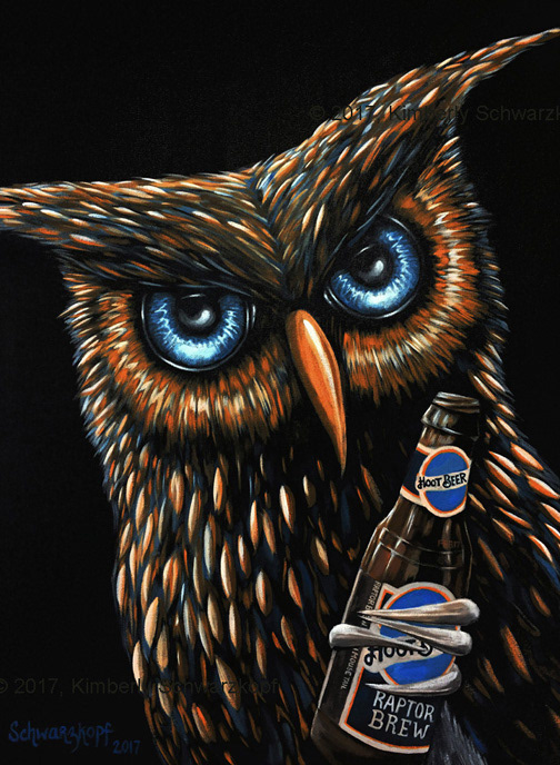 Painting of an Owl with Bottle of Hoot Beer