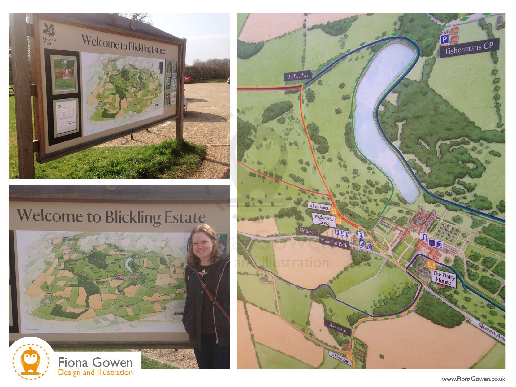 Photograph of Illustrated map signage at Blickling Hall National Trust property by Fiona Gowen