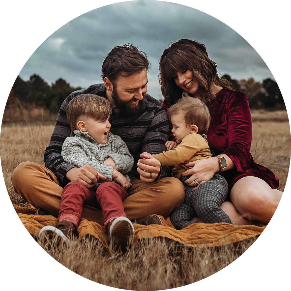 outdoor family of four lifestyle session on blanket