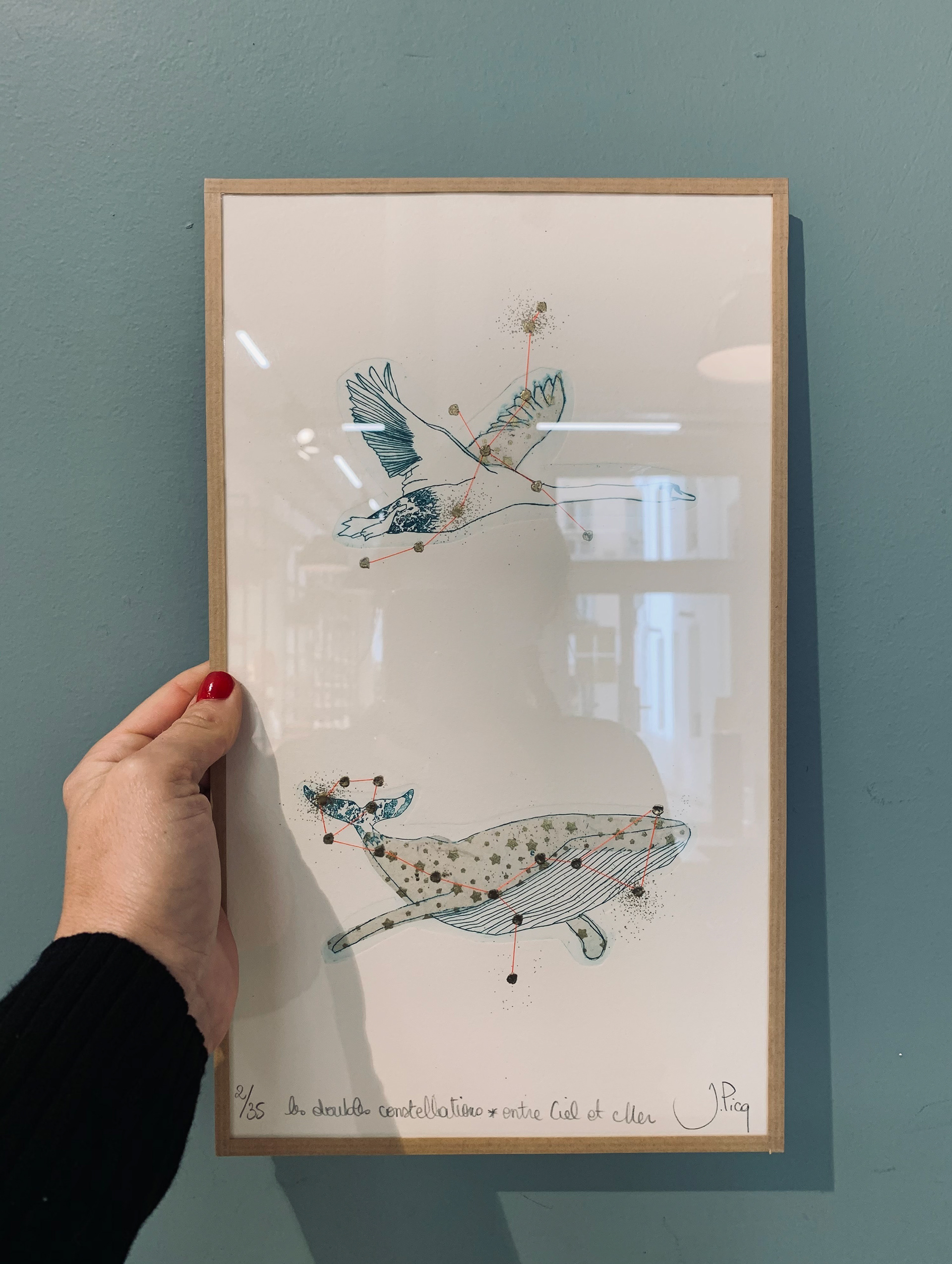 Gravure à l'eau forte 'Double Constellations' - Format 20 x 35 cm - Papiers encollés, fil sur papier Velin Arches 250 gr - Numérotée et signée à la main par l'Artiste - 100€