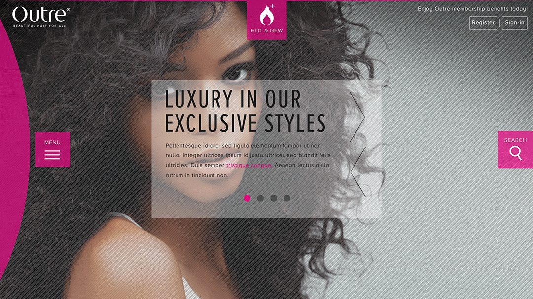 Outre New Homepage Menu
