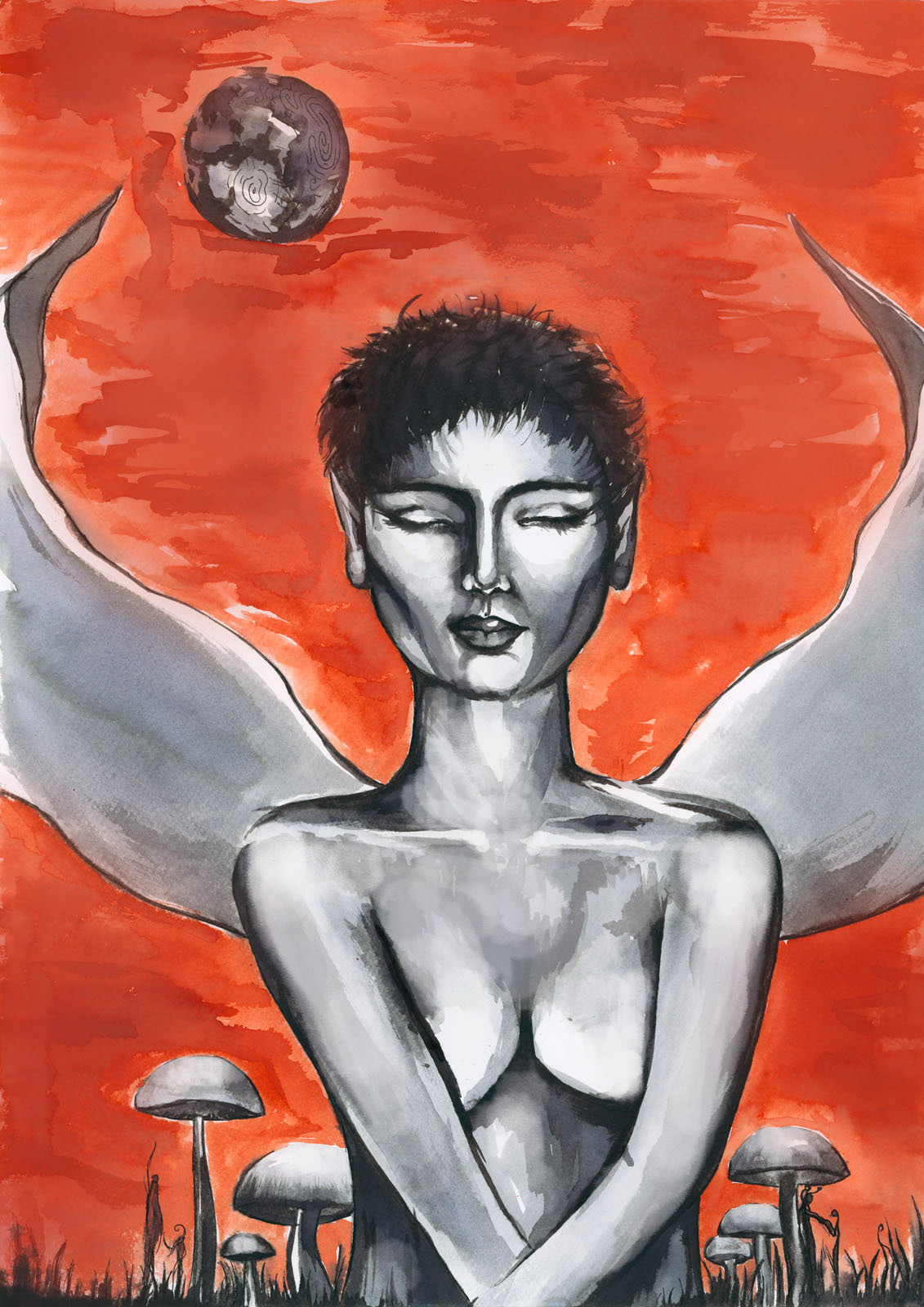 Pixie Woman (Ink on Paper 29.7 x 42cm) A Part of a series called ‘Women and Mysticism’. An ink exploration of the mystical creatures and hybrids situated in forest landscapes and fairy-tale.