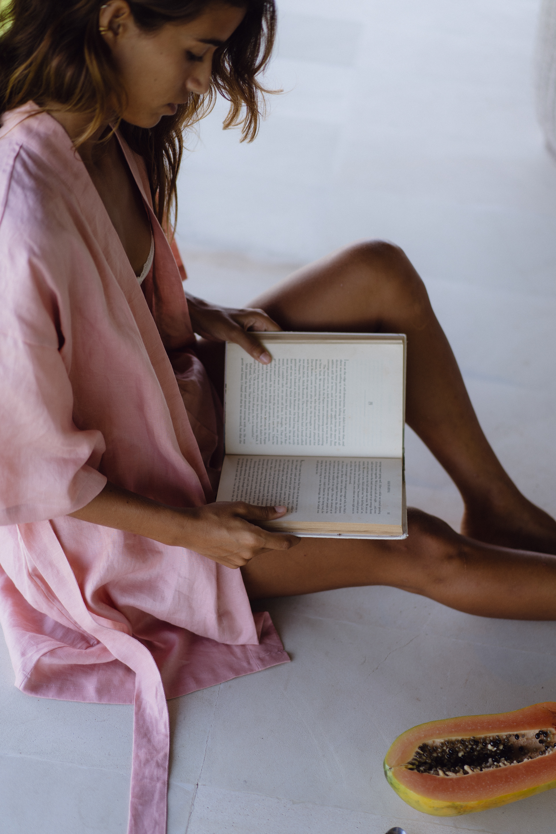 Flax Linen Kimono in Coral