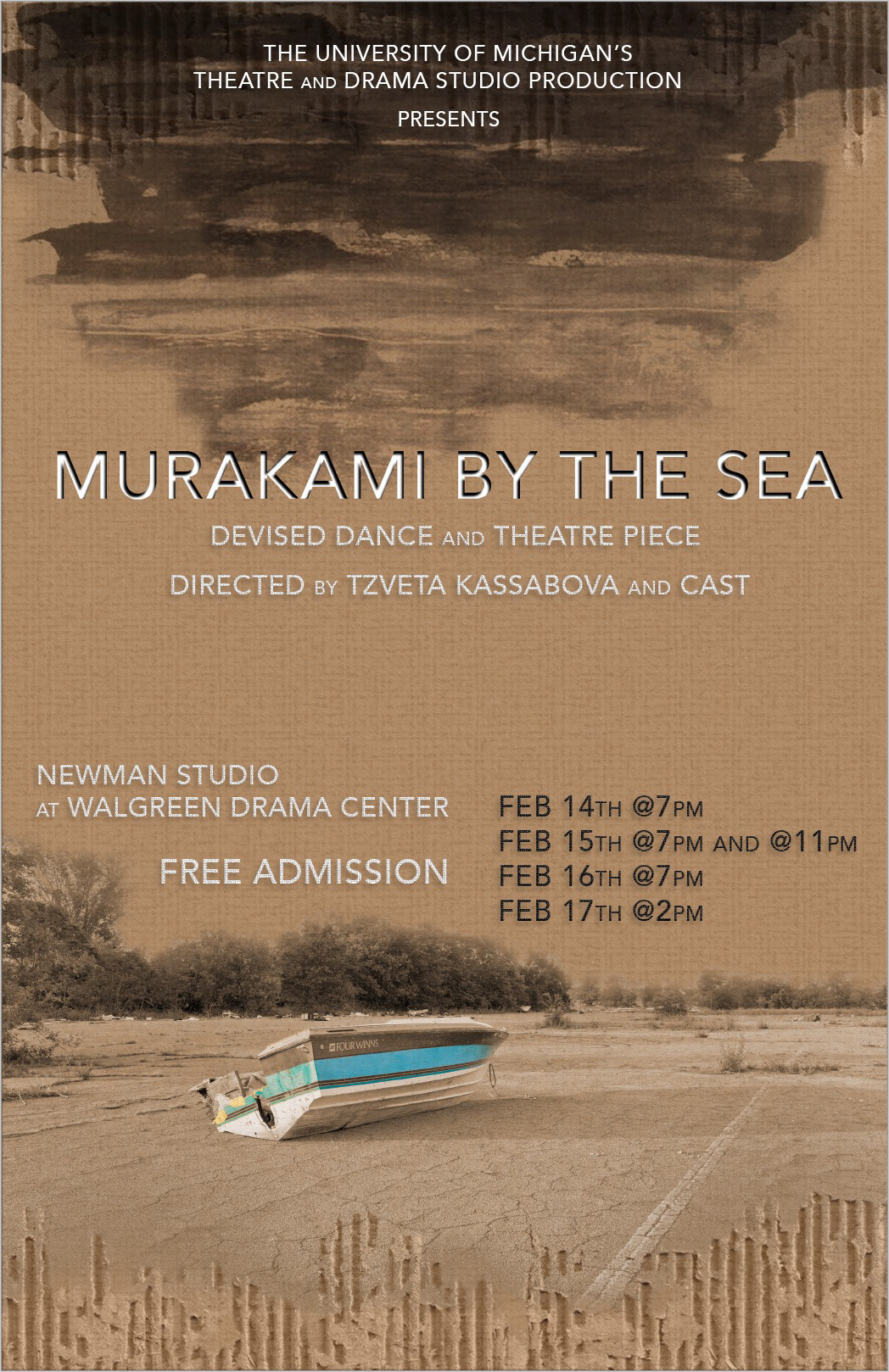 Poster design for Murakami By The Sea to connect with the aesthetic of my scenic design
