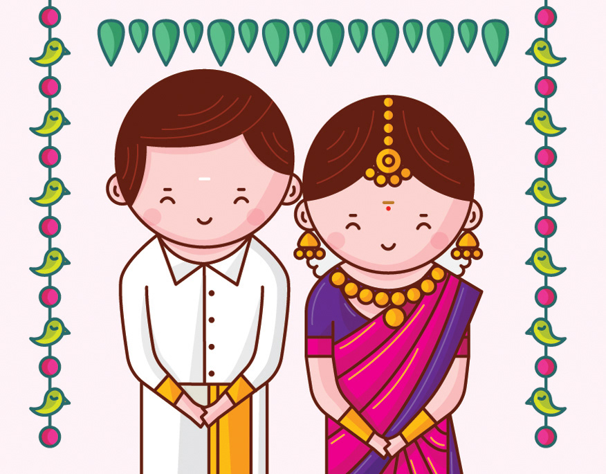 Tamil Wedding Couple In Traditional Costume Of Tamil Nadu India Stock Vector Illustration Of India Fashion 108357448