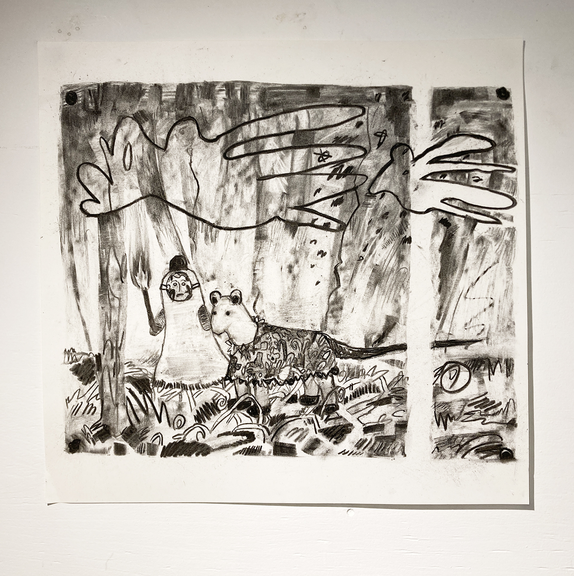 No.2 / 藤川さき『あの壁画の鳥を探していた』/ 素材:紙に木炭 / 制作年:2020 / サイズ:W385×H375mm / 価格:¥23,100