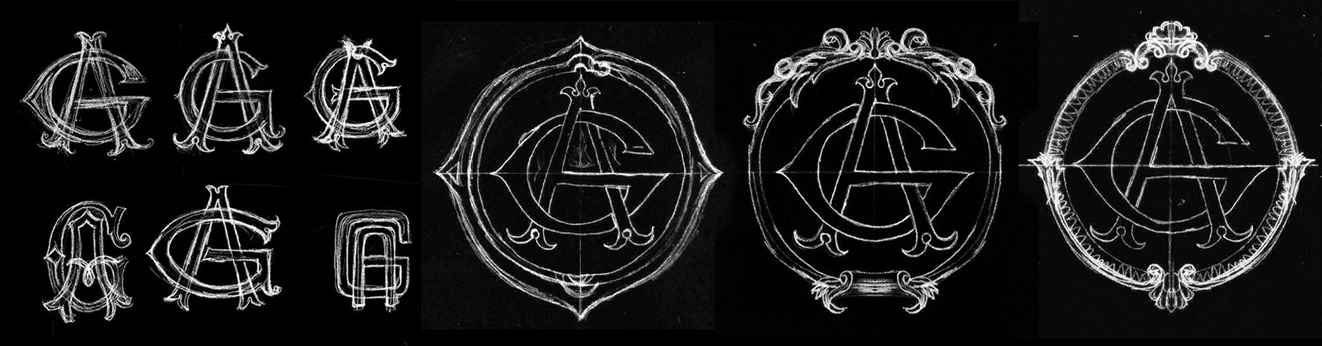 monogram hand lettering sketch spurs bifurcated