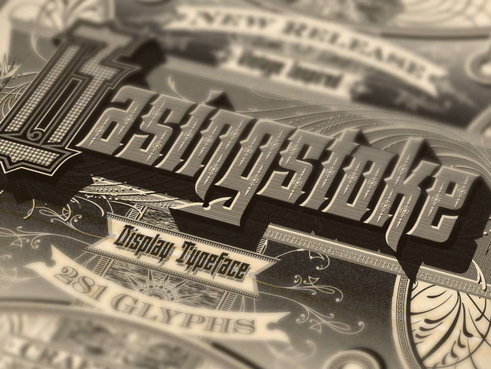 basingstoke poster vector illustration lettering vintage typography flourishes calligraphy ornamental font design depth of field