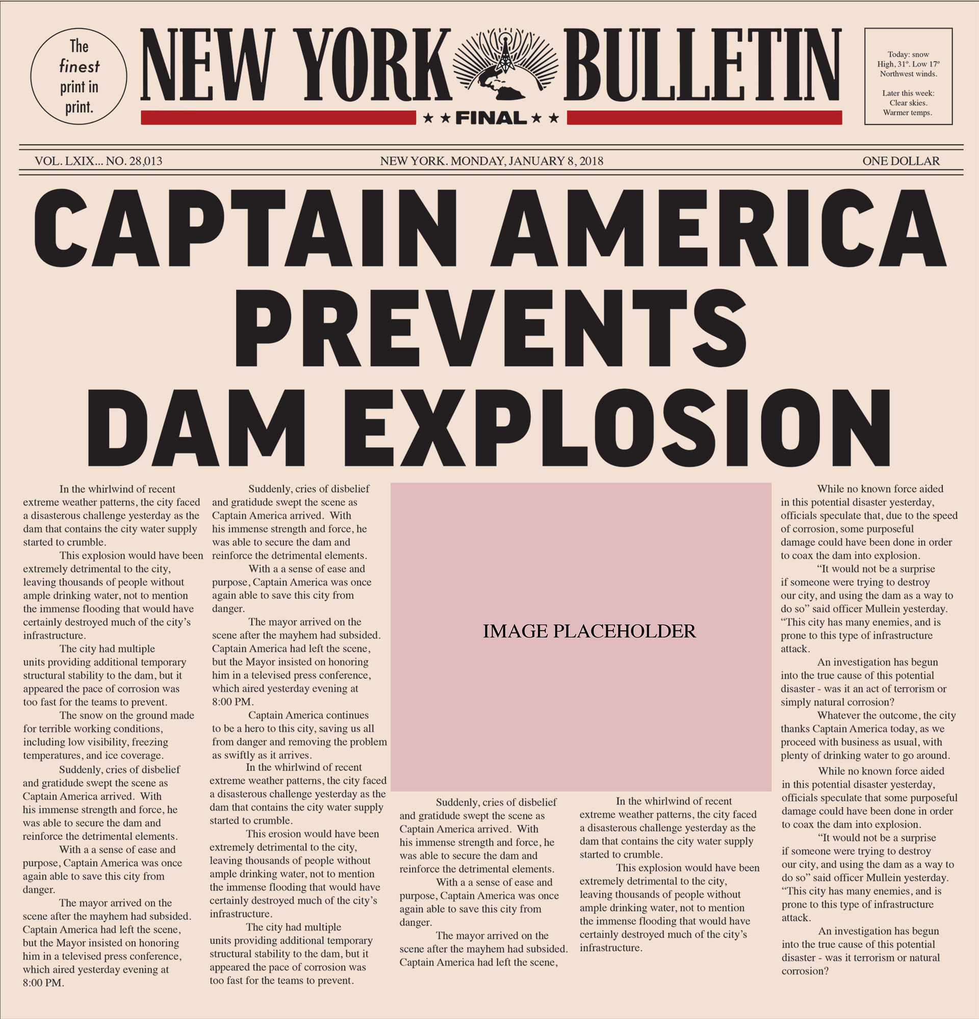 Newspaper Layout and Original Stories