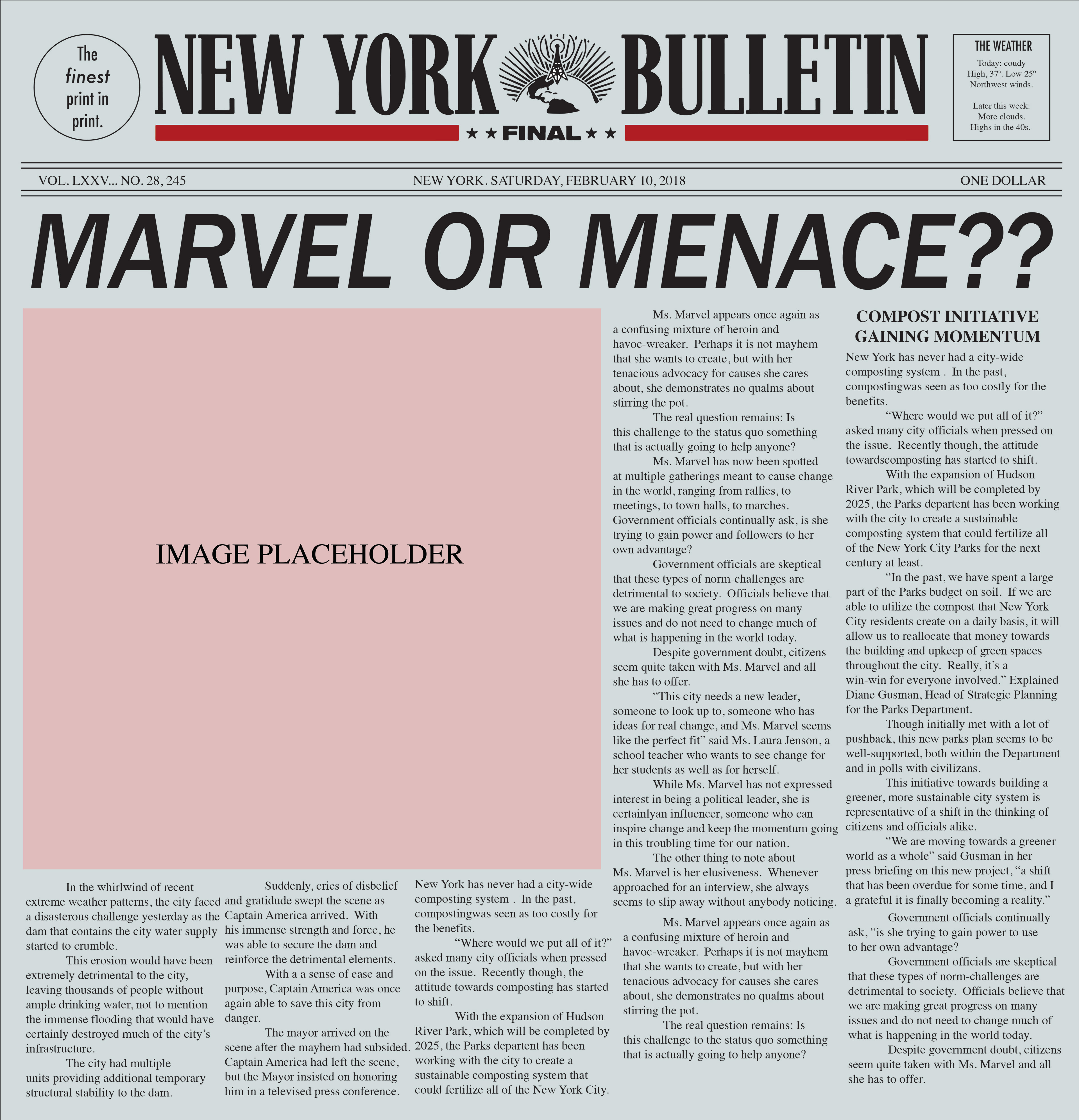 Newspaper Layout and Original Stories