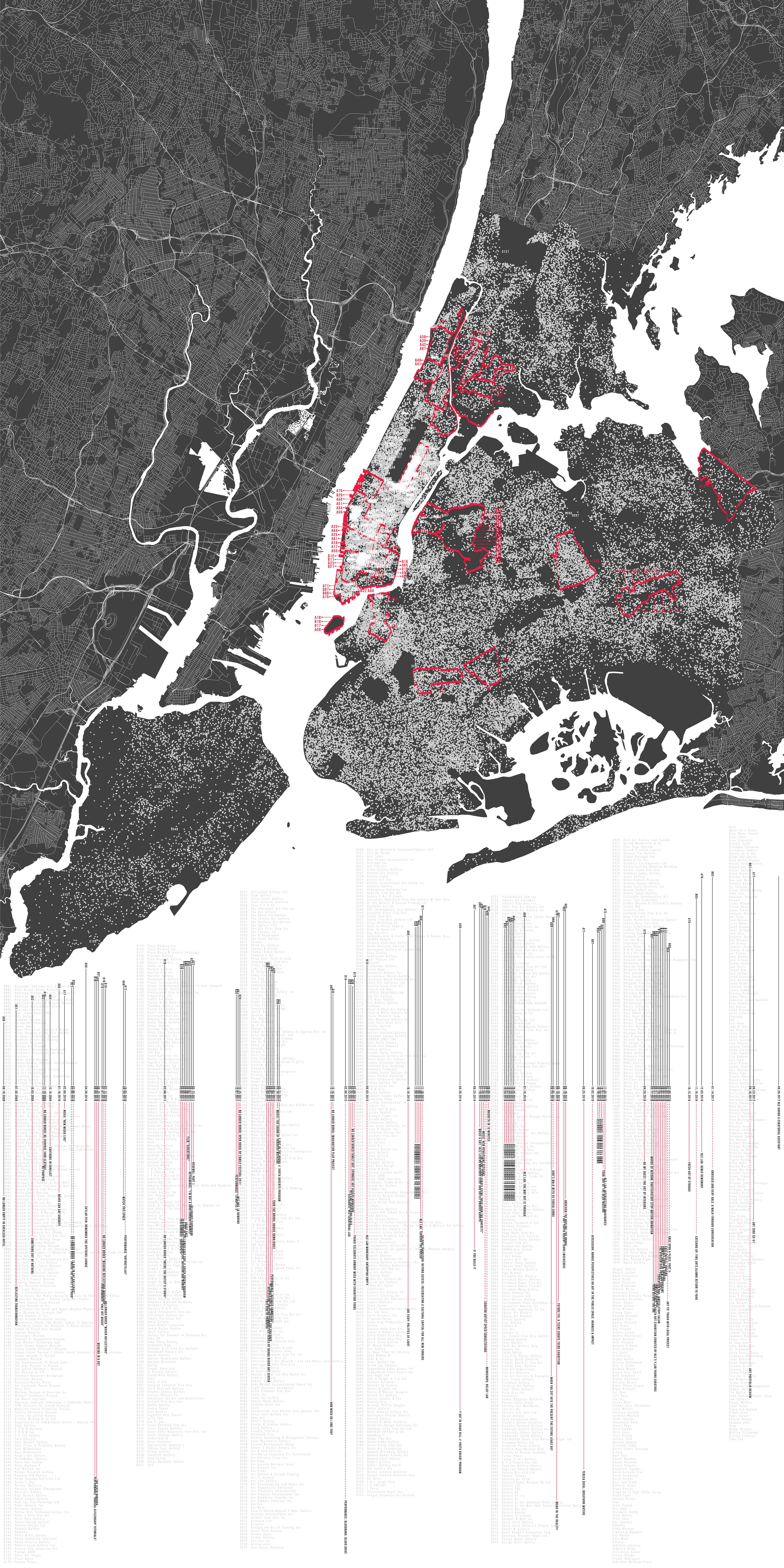 Map of New York locating art museums and NLE events with income data