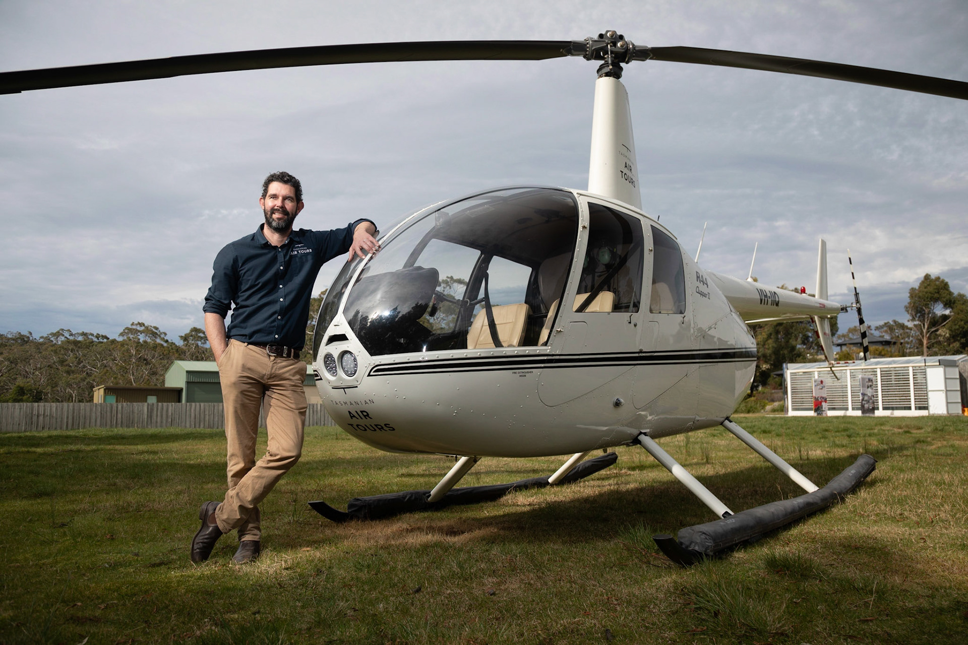 Greg Ross of  Tasmanian Air Tours  at Cambridge near Hobart. JNI Covid photo essay for The Australian                      photo by Peter Mathew