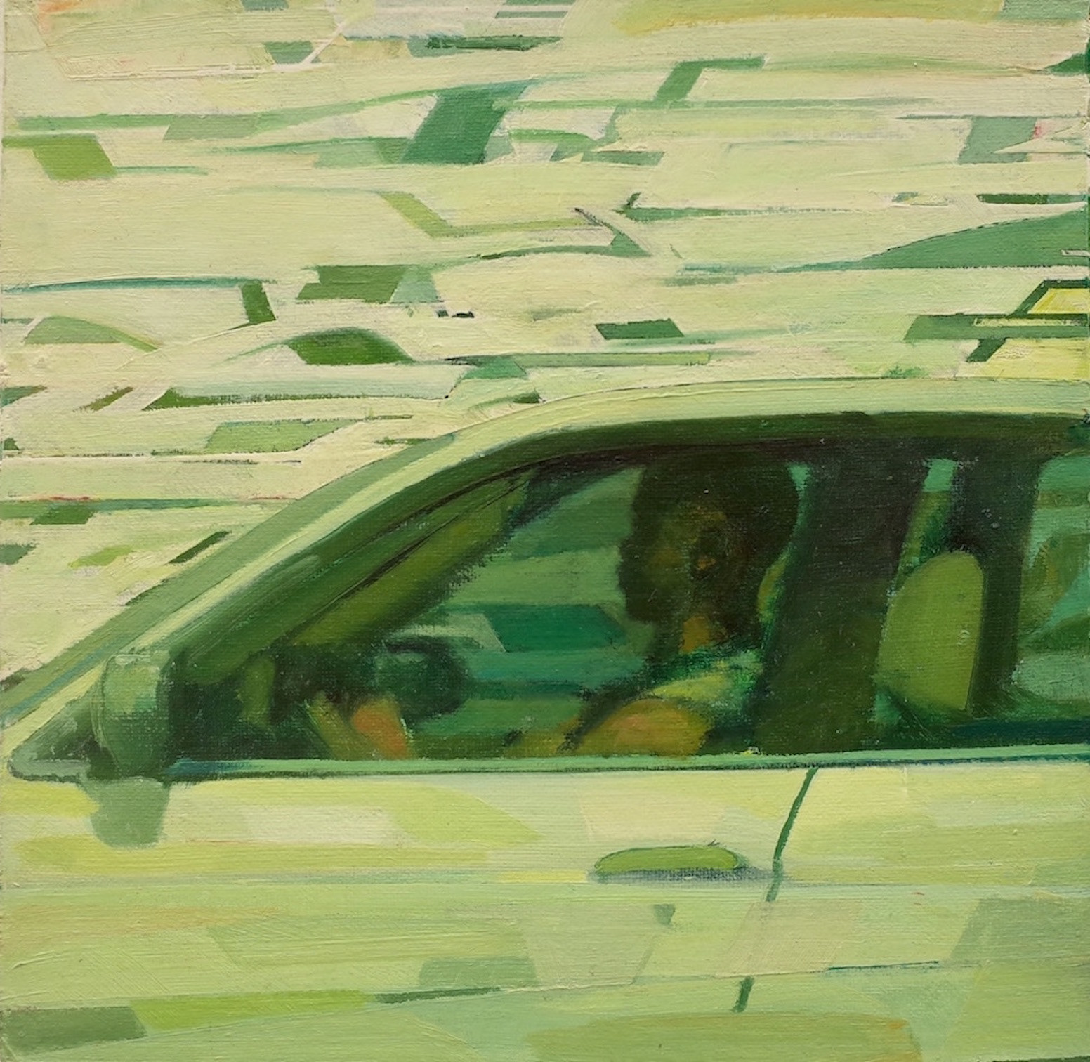 Drive-O-Bots 2, 2012, 7 7/8” x 7 7/8”, oil on canvas