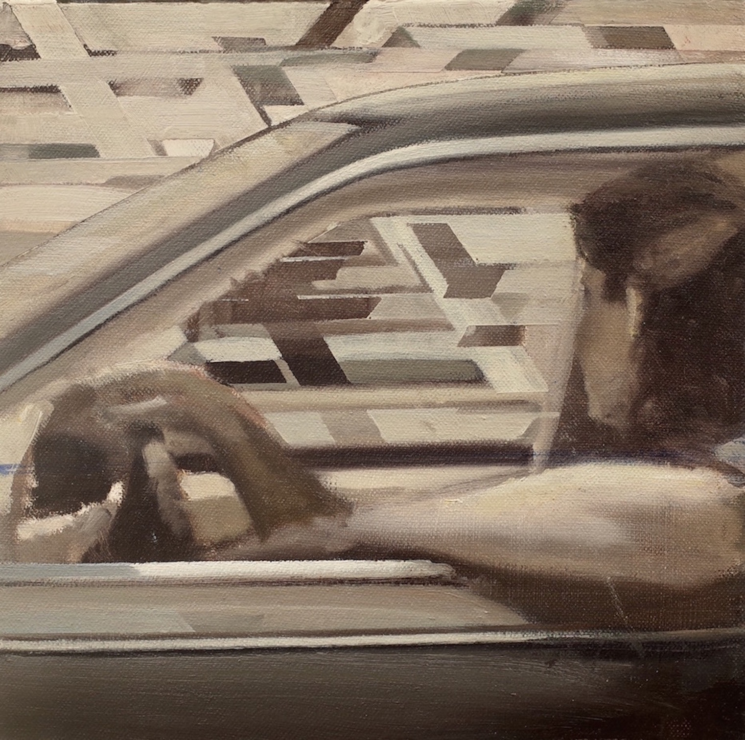 Drive-O-Bots 1, 2012, 7 7/8” x 7 7/8”, oil on canvas