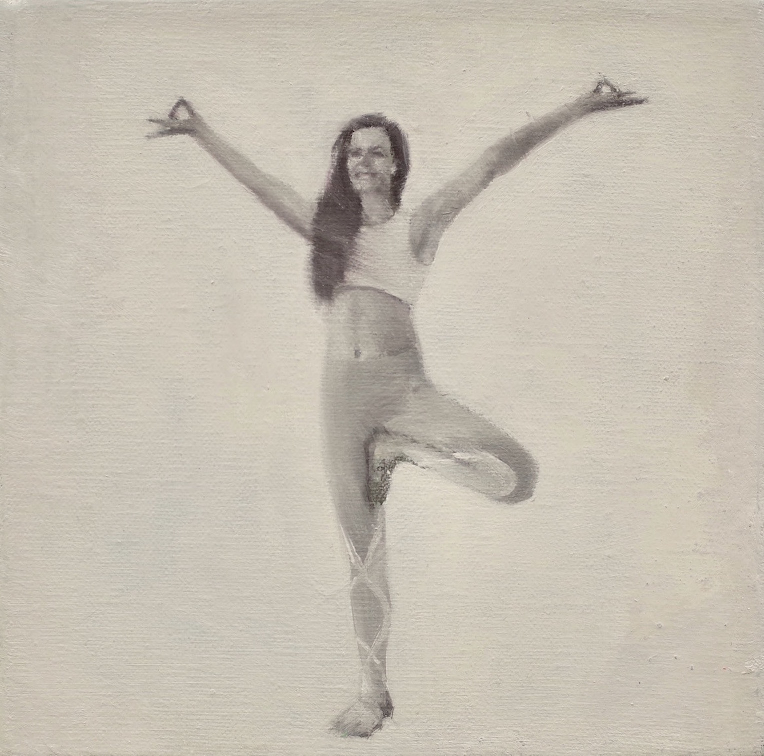 Yoga Chick (Tree Pose), 2020, 6" x 6", oil on canvas