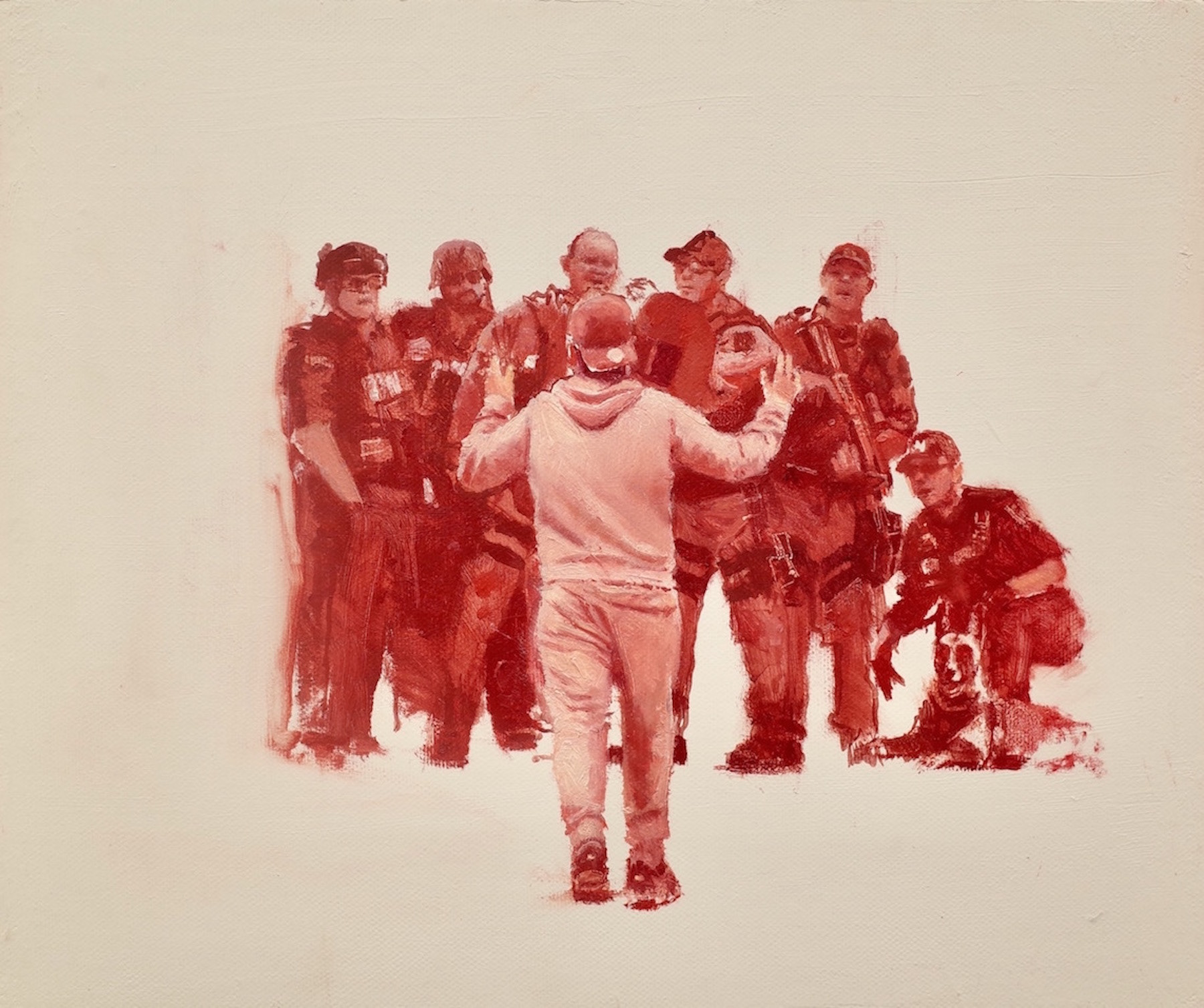 SWAT, 2020, 12" x 14", oil on canvas