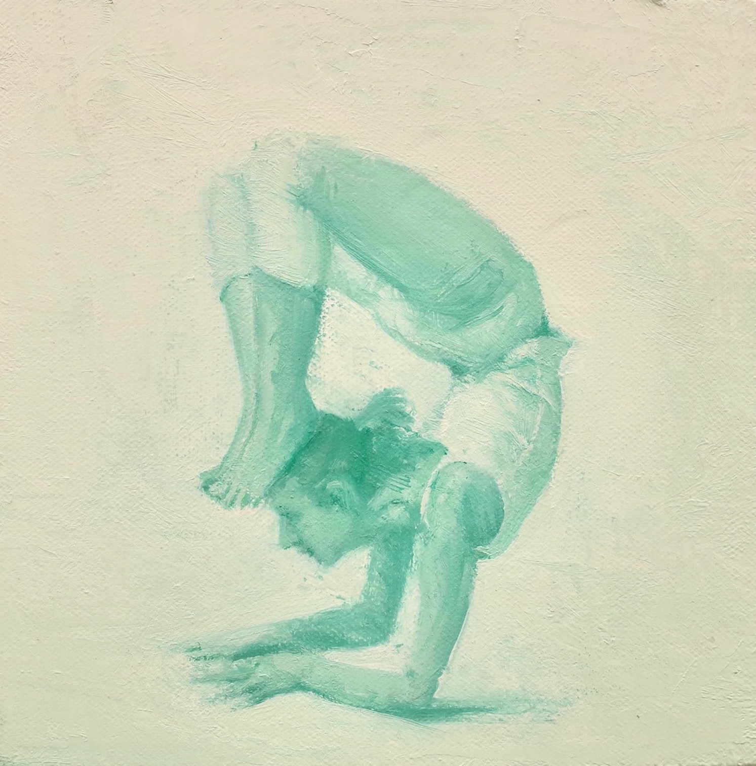 Yoga Chick 1, 2020, 5 3/4” x 5 3/4”, oil on canvas