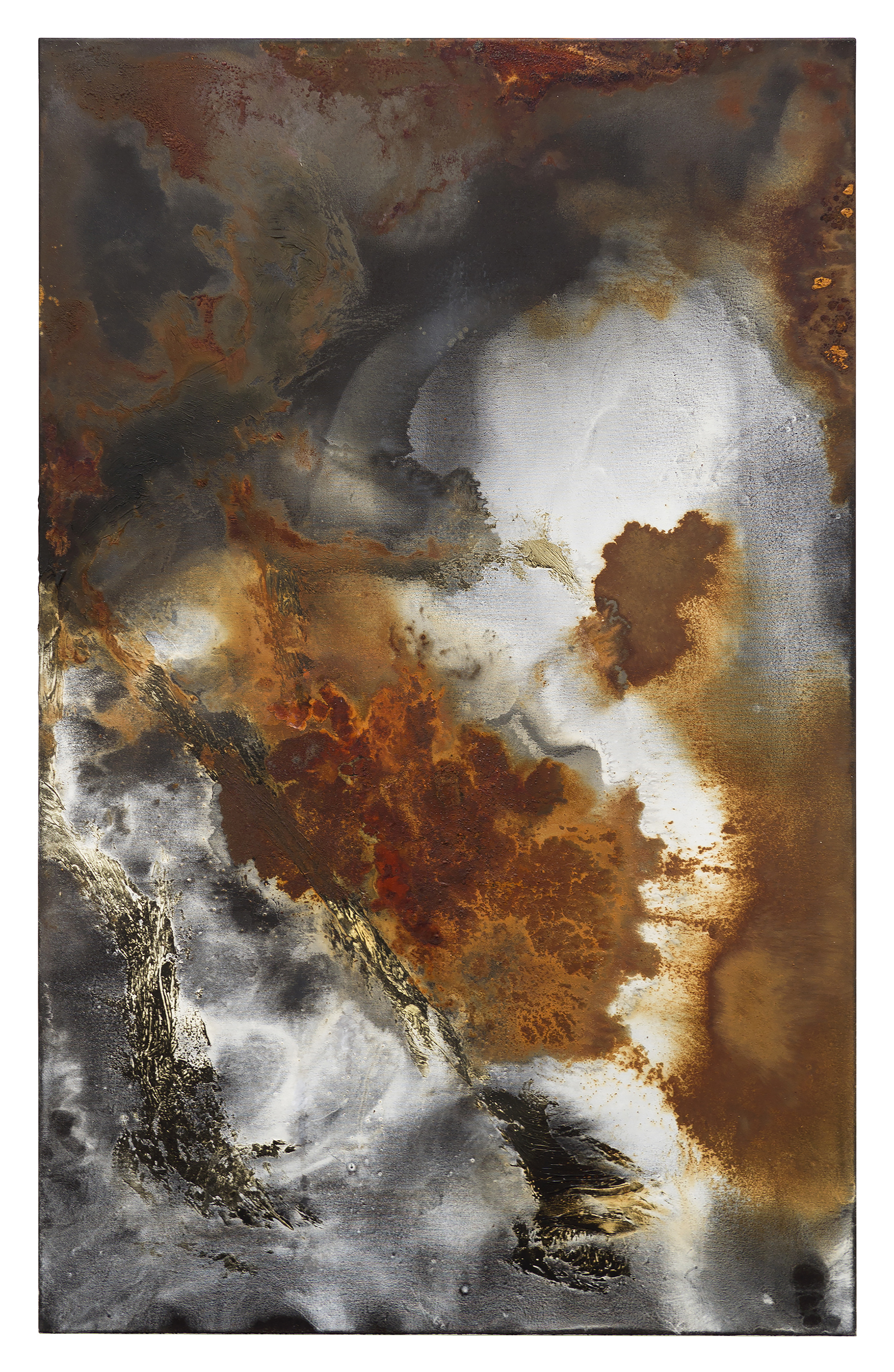 Peace River 1 - 135 x 85cm - 2016 - emulsion paint, plaster of paris, iron, iron oxide, bitumen, acid and synthetic resin on canvas