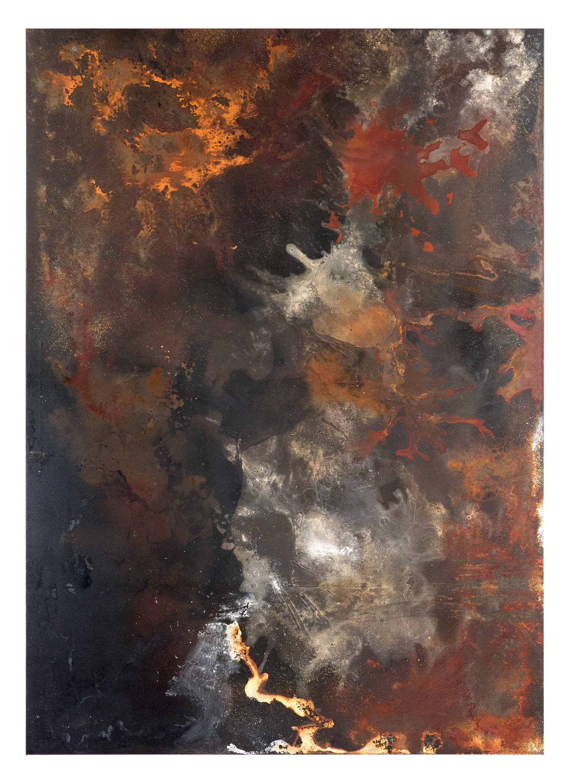 BR|FL_13-15 - 210 x 150cm - 2015-2016 - acrylic paint, emulsion paint, plaster of Paris, iron, iron oxide, cement, clear lacquer and synthetic resin on canvas