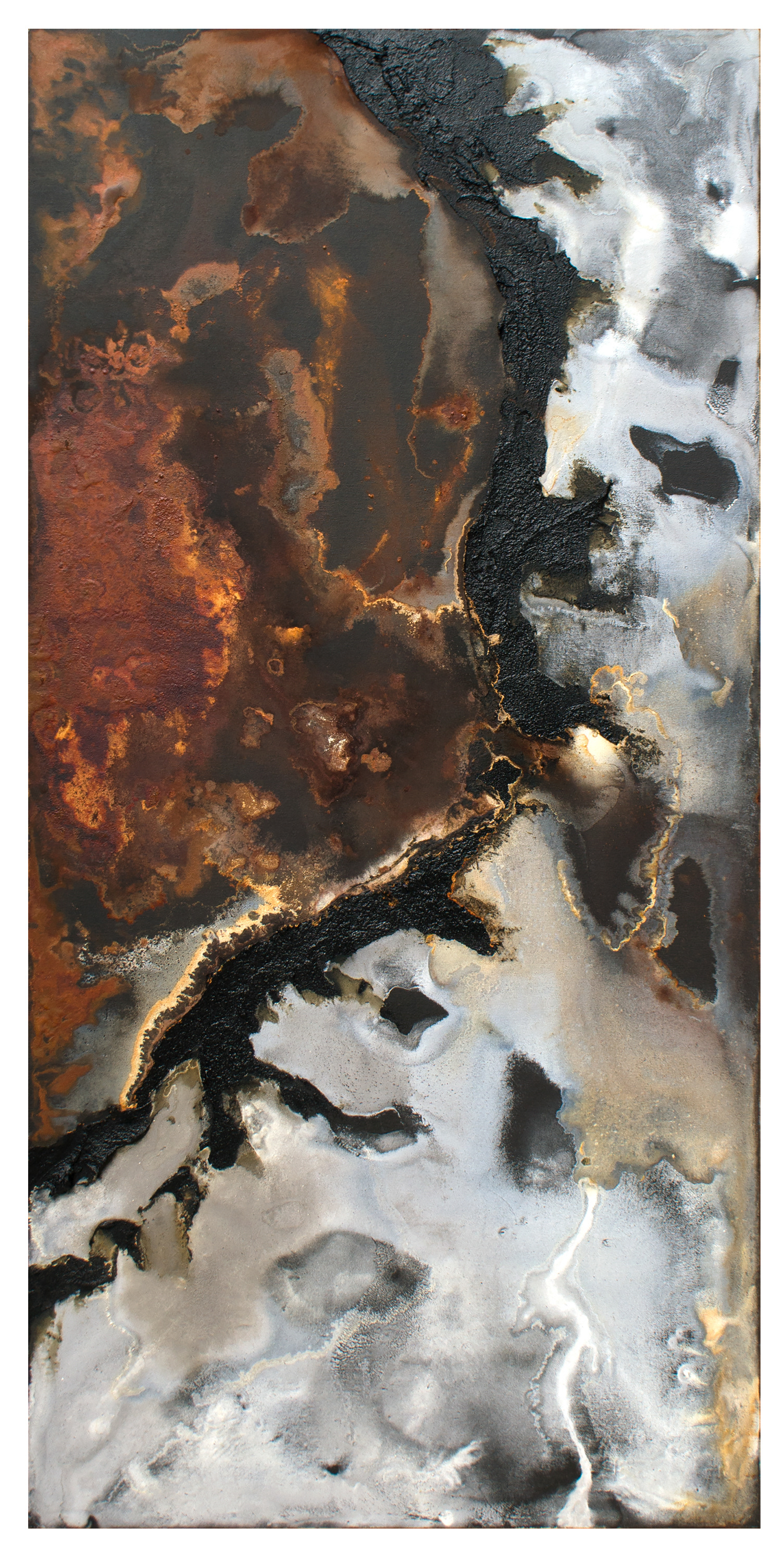 Buffalo Head Hills 5 - 125 x 61cm - 2018 - emulsion paint, bitumen, plaster of paris, iron, iron oxide, acid and synthetic resin on canvas