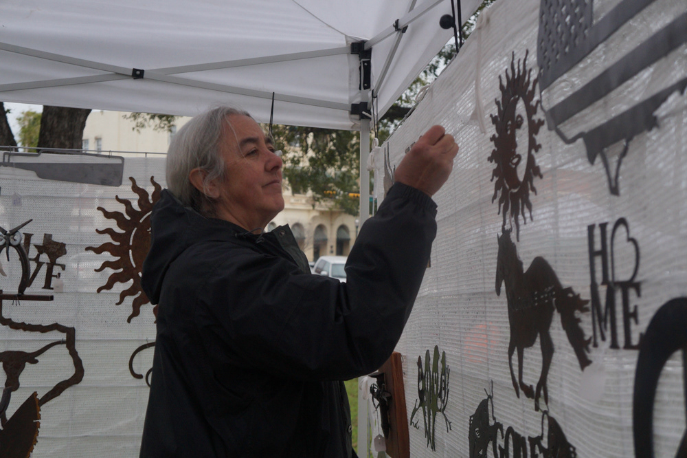 Elaine Rosenburg, a local farmer, displays her and her husband’s metal working.