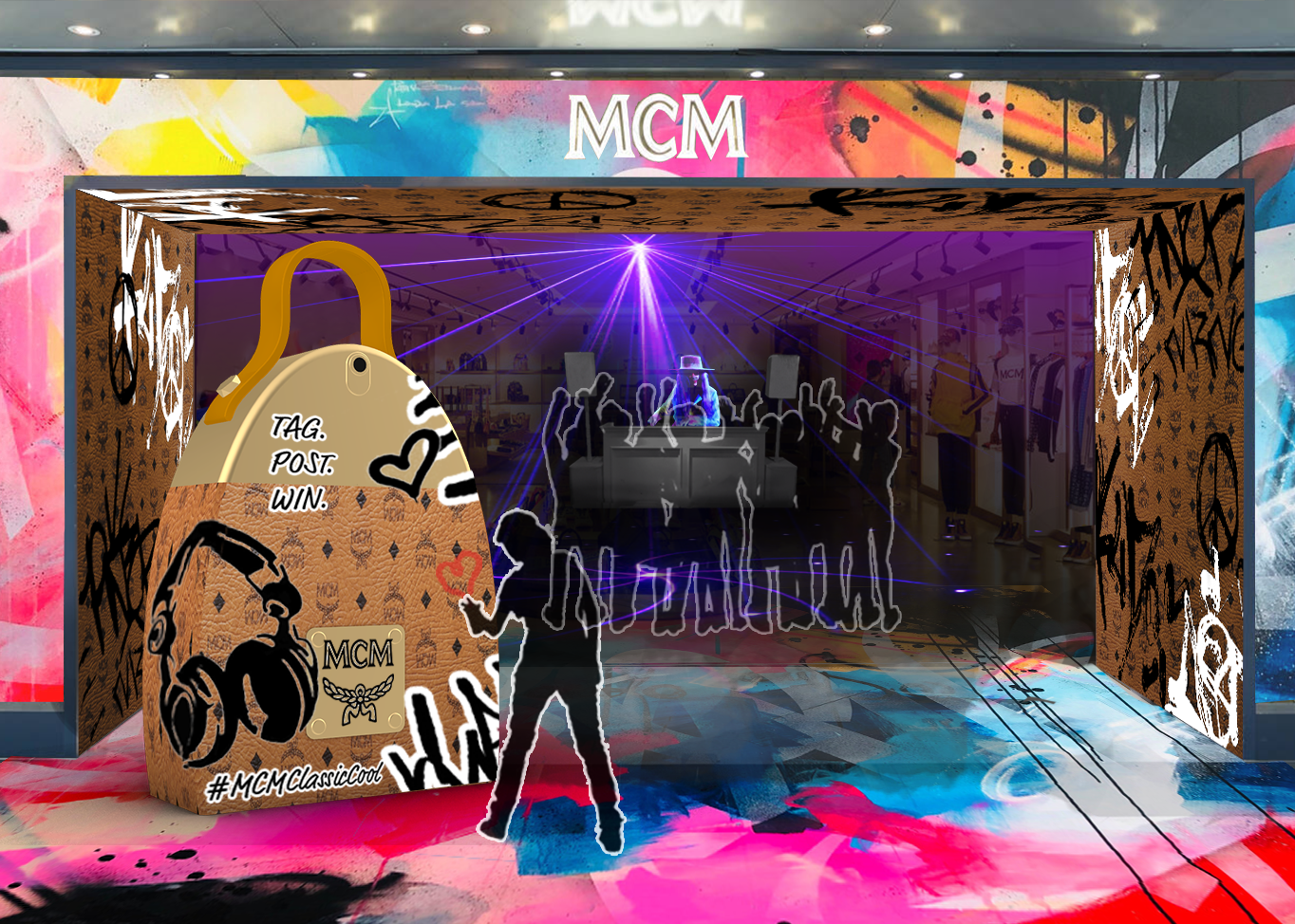 Consumers will have the opportunity to tag an oversized, scented MCM fragrance bottle with their own graffiti art.