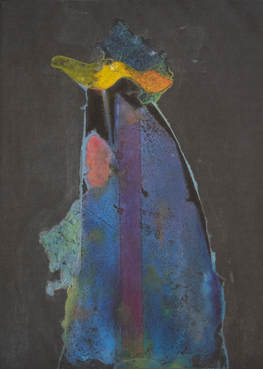 Strange Personage with Strange Bird (2), 1985 Monotype on black Canson paper, 17 x 12 inches