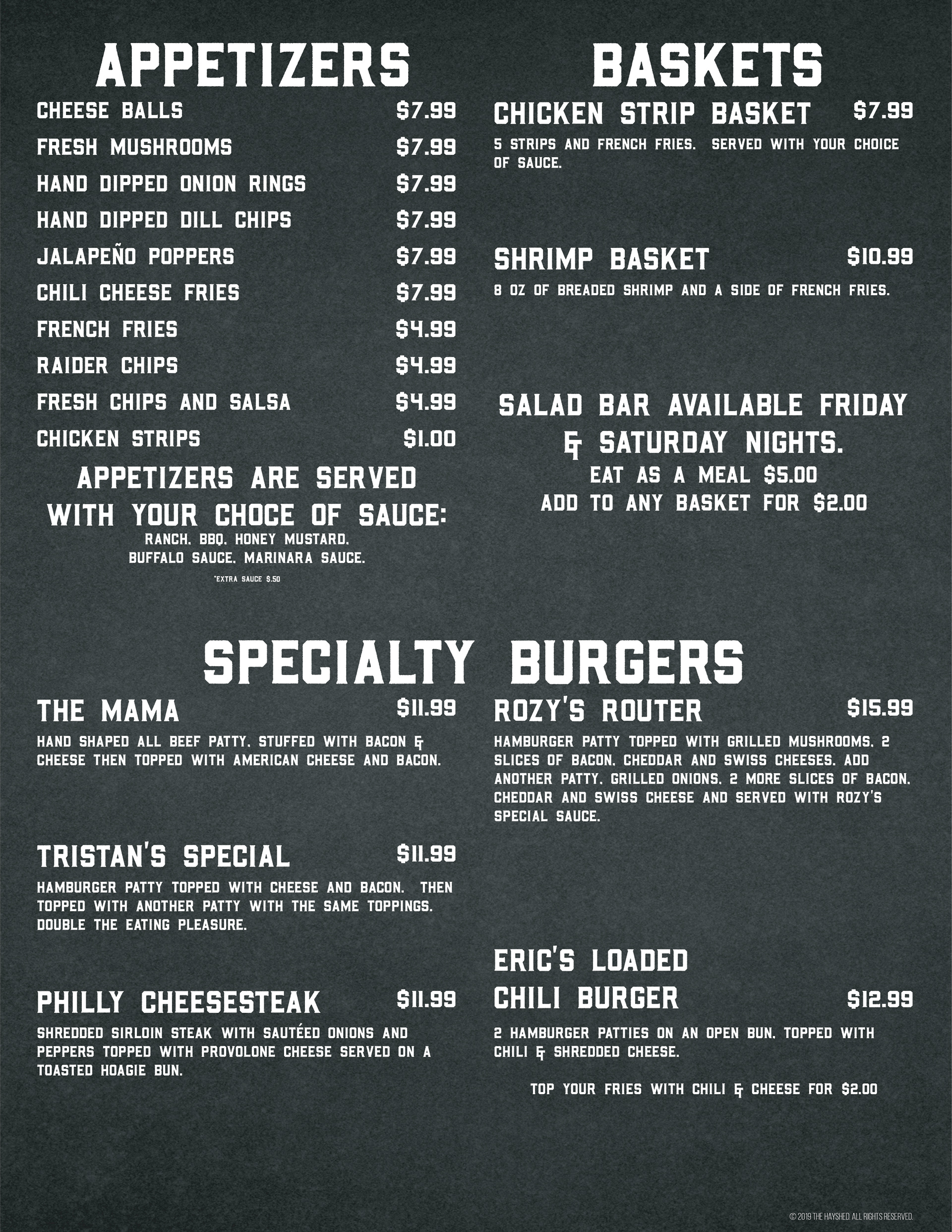 The Hay Shed Menu