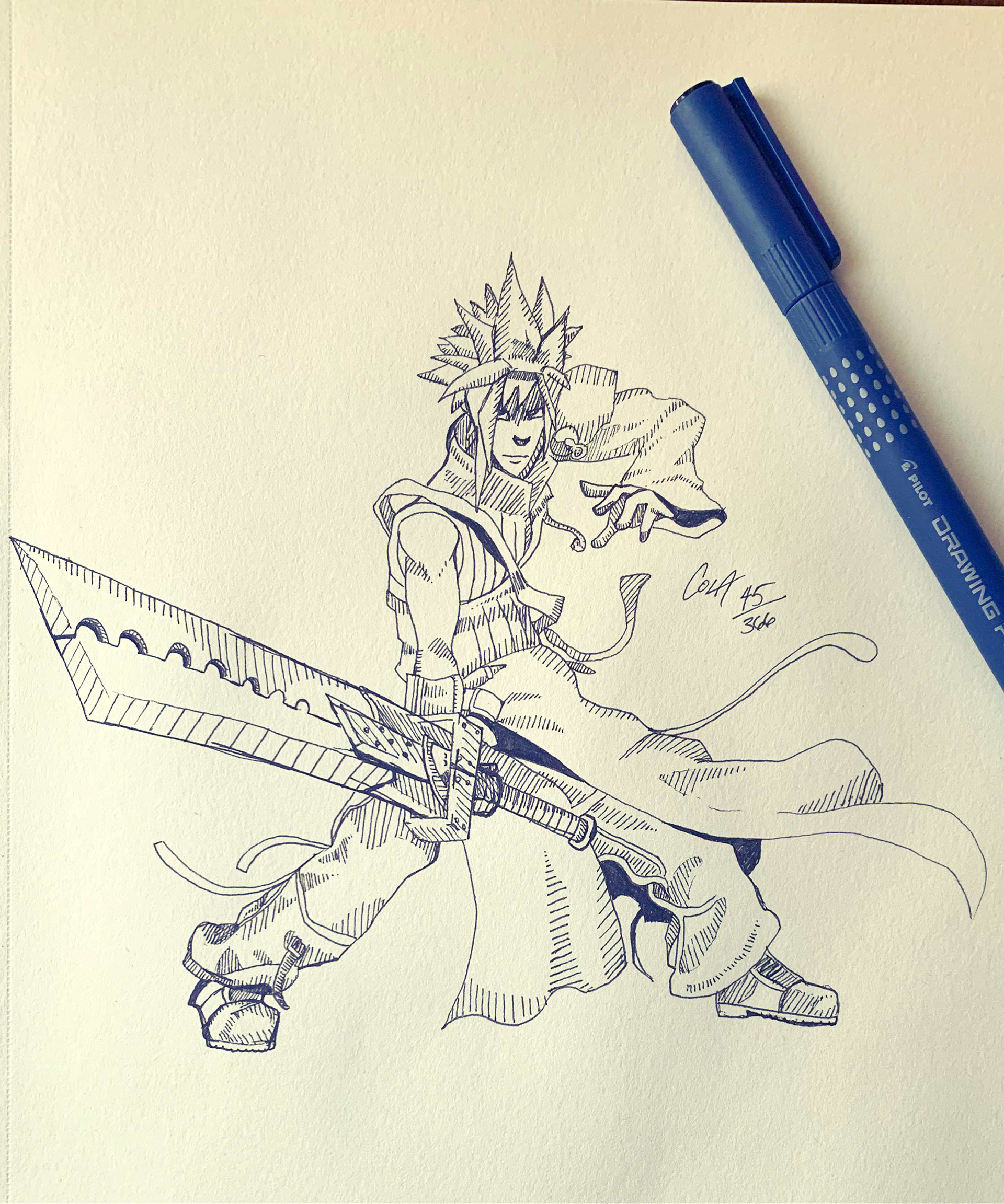 Pen Sketch of Cloud Strife from Final Fantasy 7