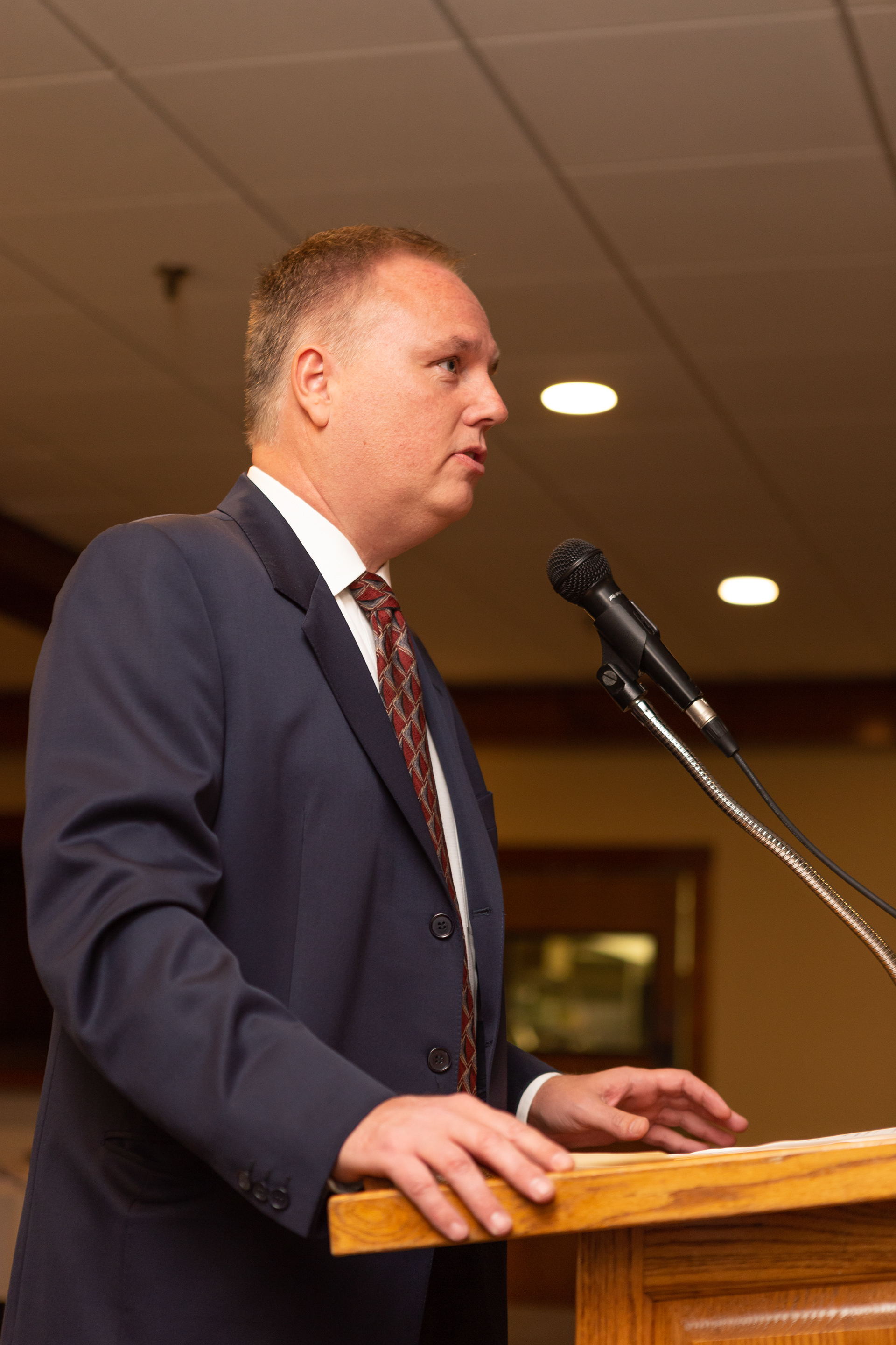 Bob Rodgers, Athletic Director at Whitman Hanson Regional, welcomes crowds and moderates the proceeding award ceremony. Photo by Austin Schofield.