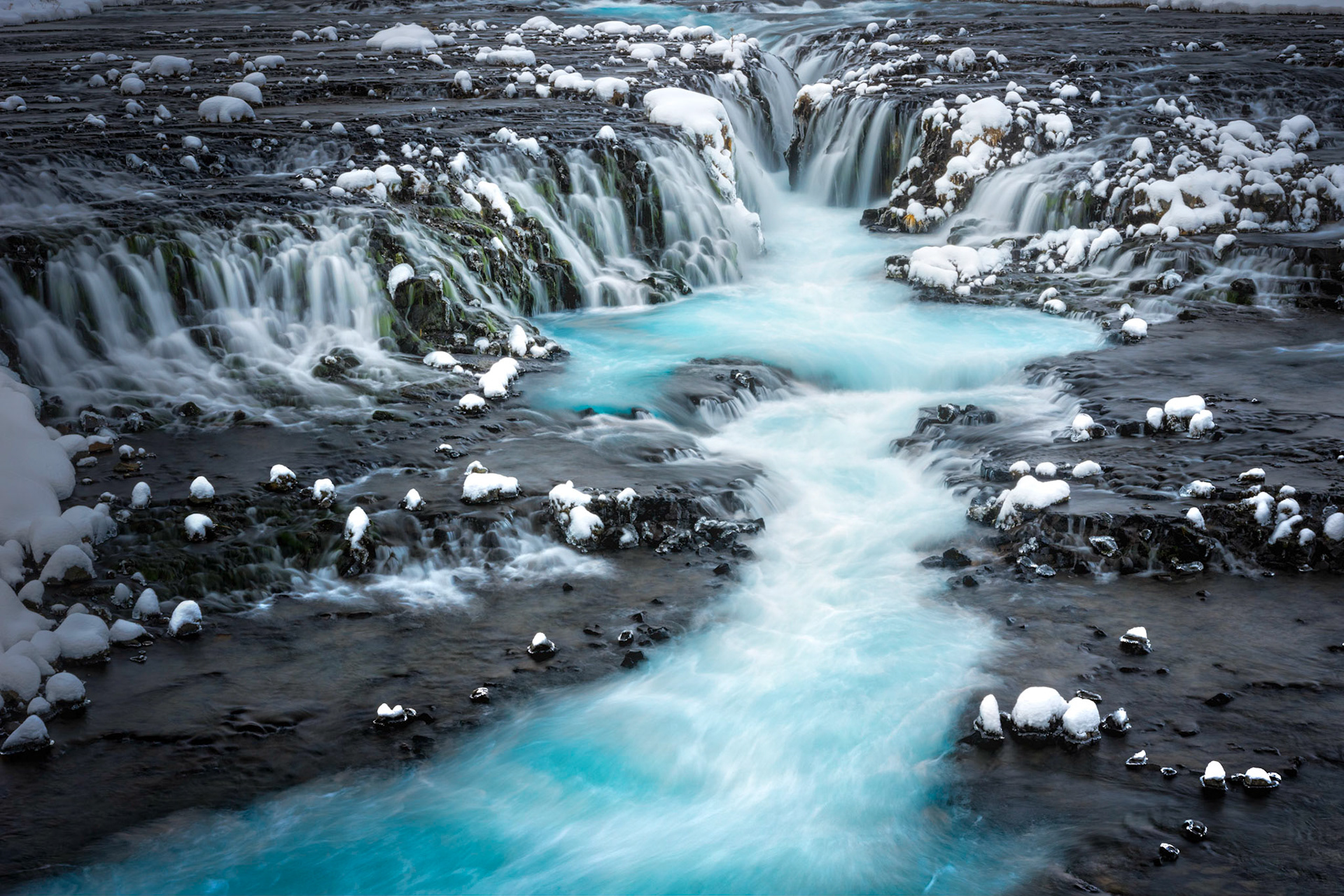 Brúarfoss, on the Brúará River, near Brekkuskógur, Iceland.Suðerland, IcelandJanuary 29, 2016This is an HDR image consisting of 5 exposures merged in Photomatix Pro. Additional processing in Lightroom and Photoshop.PENTAX K-3, Sigma 18-35mm f/1.8 DC HSM ArtISO 100 35 mm  0.5 sec at ƒ / 11