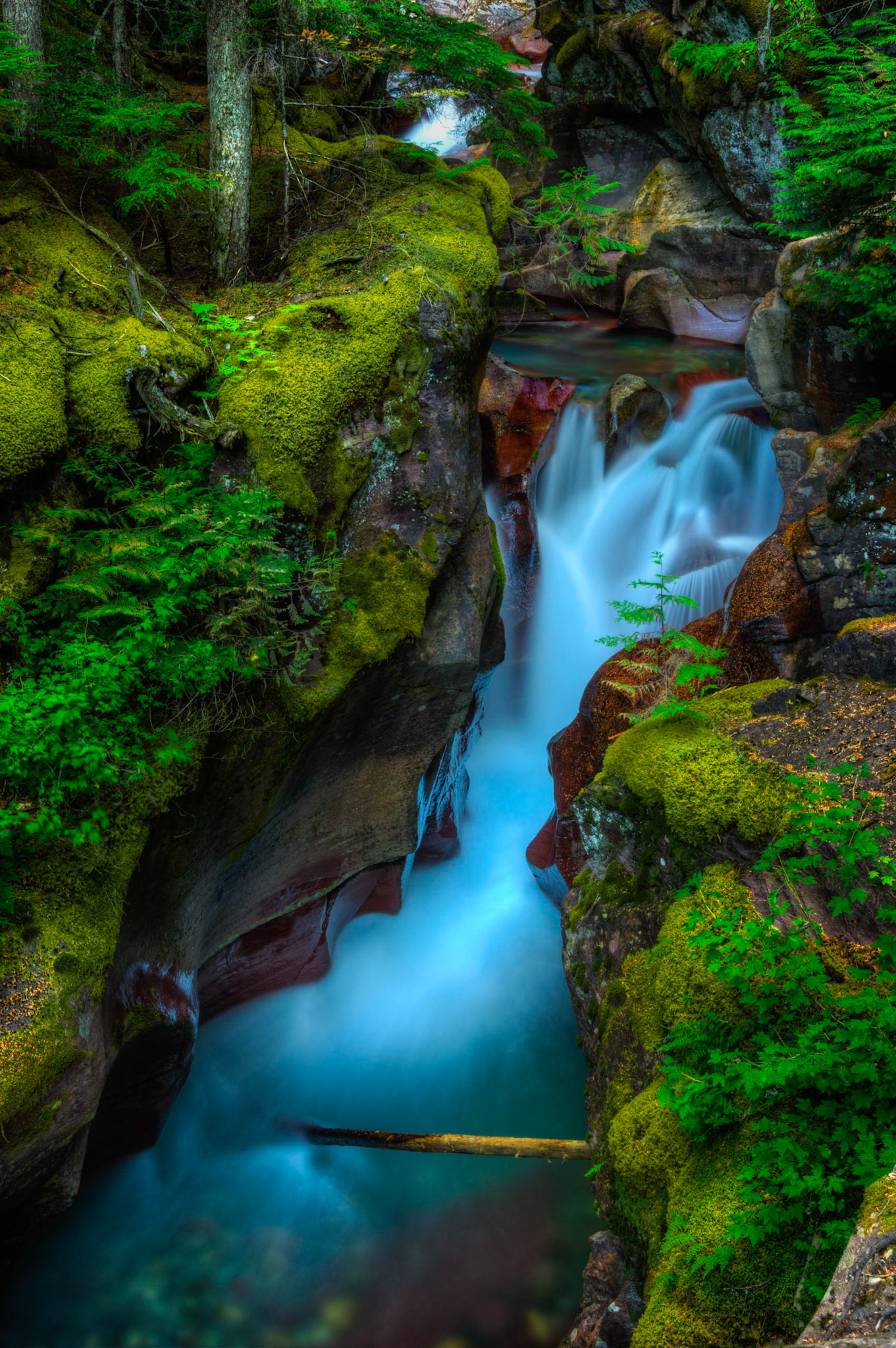 Avalanche Falls in the Avalanche Gorge.Glacier National ParkJuly 30, 2015This is an HDR image consisting of 5 exposures merged in Photomatix Pro. Additional processing in Lightroom and Photoshop.PENTAX K-3, Sigma 18-250mm f/3.5-6.3 DC OS HSMISO 100 32 mm  4.0 sec at ƒ / 14