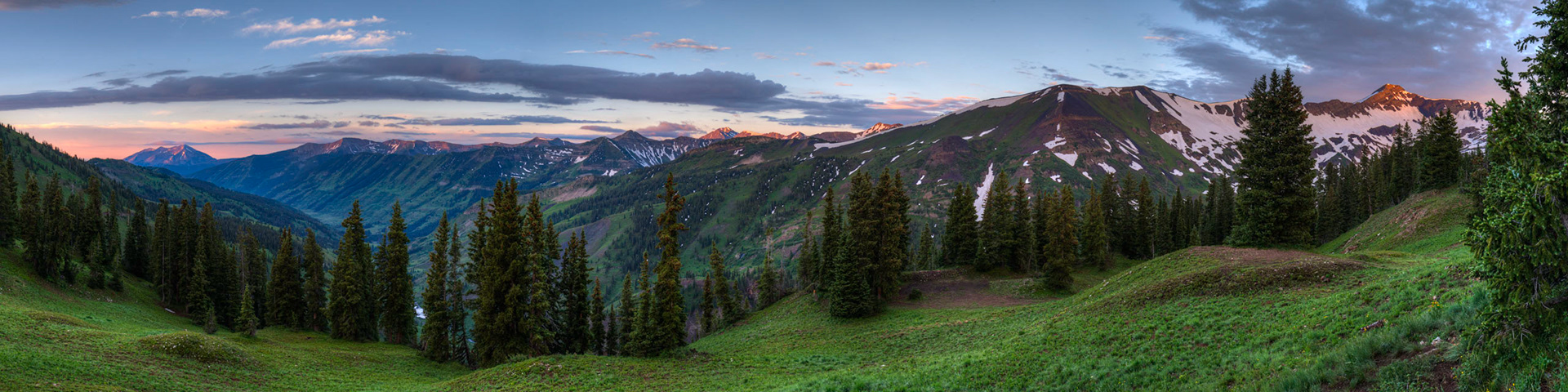 Sunrise over the Slate River Valley, taken from Paradise Divide.Crested Butte, ColoradoJuly 13, 2017This is an HDR panoramic image consisting of 5 frames comprised of 3 exposures each. HDR processing performed in Photomatix Pro.  Panoramic stitching performed in Photoshop. Additional processing performed in Lightroom and Photoshop.PENTAX K-1, HD PENTAX-D FA 15-30mm F2.8ED SDM WRISO 100 30 mm  ⅕ sec at ƒ / 16
