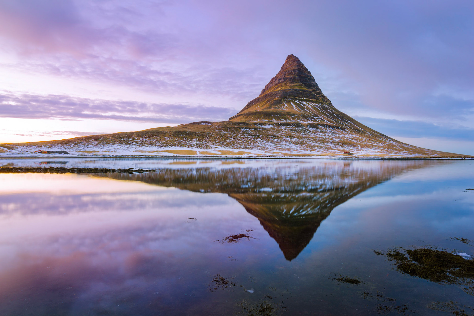 Reflections of Kirkjufell on the  tidal lagoon.Grundarfjörður, Vesturland, IcelandMarch 13, 2018PENTAX K-1, HD PENTAX-D FA 15-30mm F2.8ED SDM WRISO 100 23 mm  2.0 sec at ƒ / 16