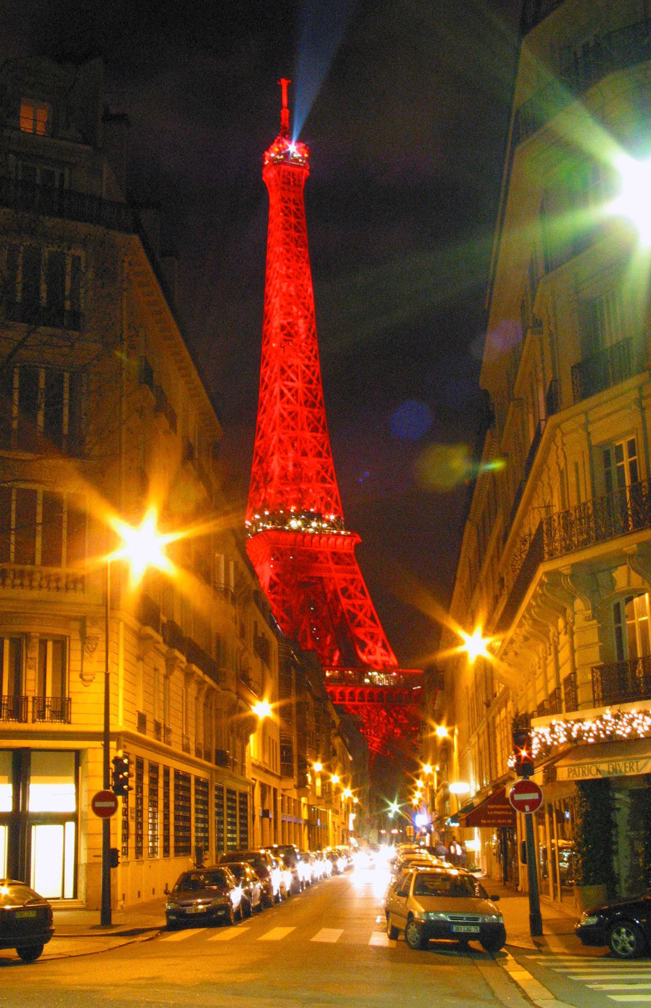 paris,a red eiffel tower to celebrate the chinese new year"the year of the monkey".the tower stayed in red just for one night.'