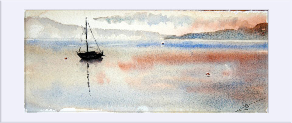 "Calma chicha " - Acuarela, 13x31.5 cm