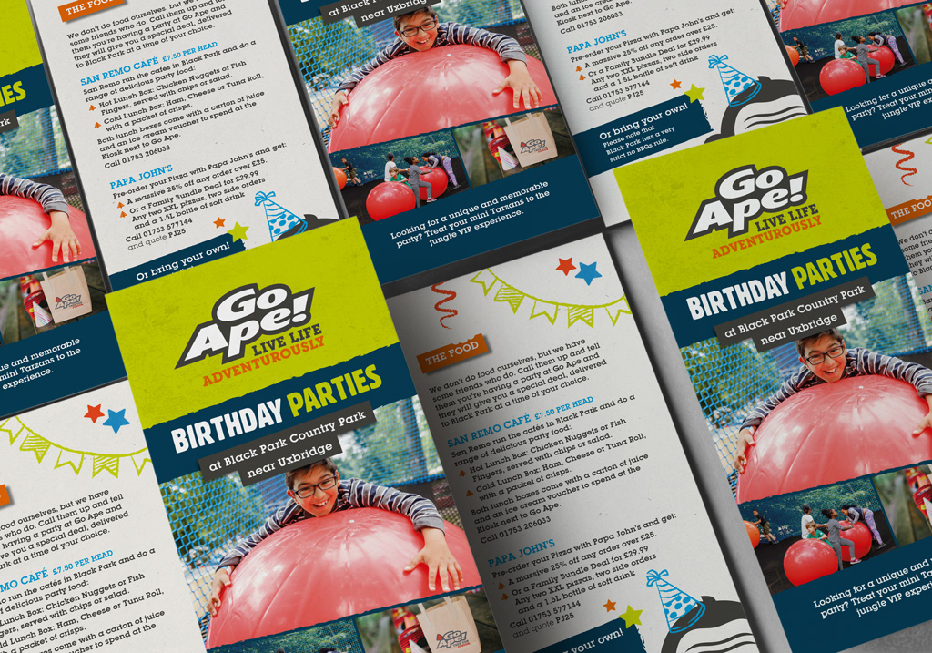 Go Ape birthday party leaflet