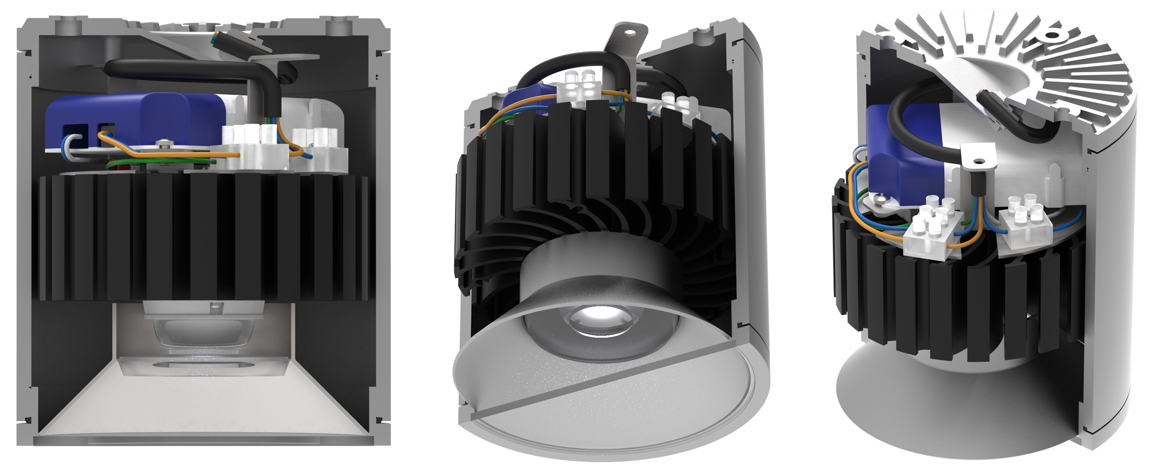 Internal cutaways, showing wiring runs and overall core sub-assembly positioning