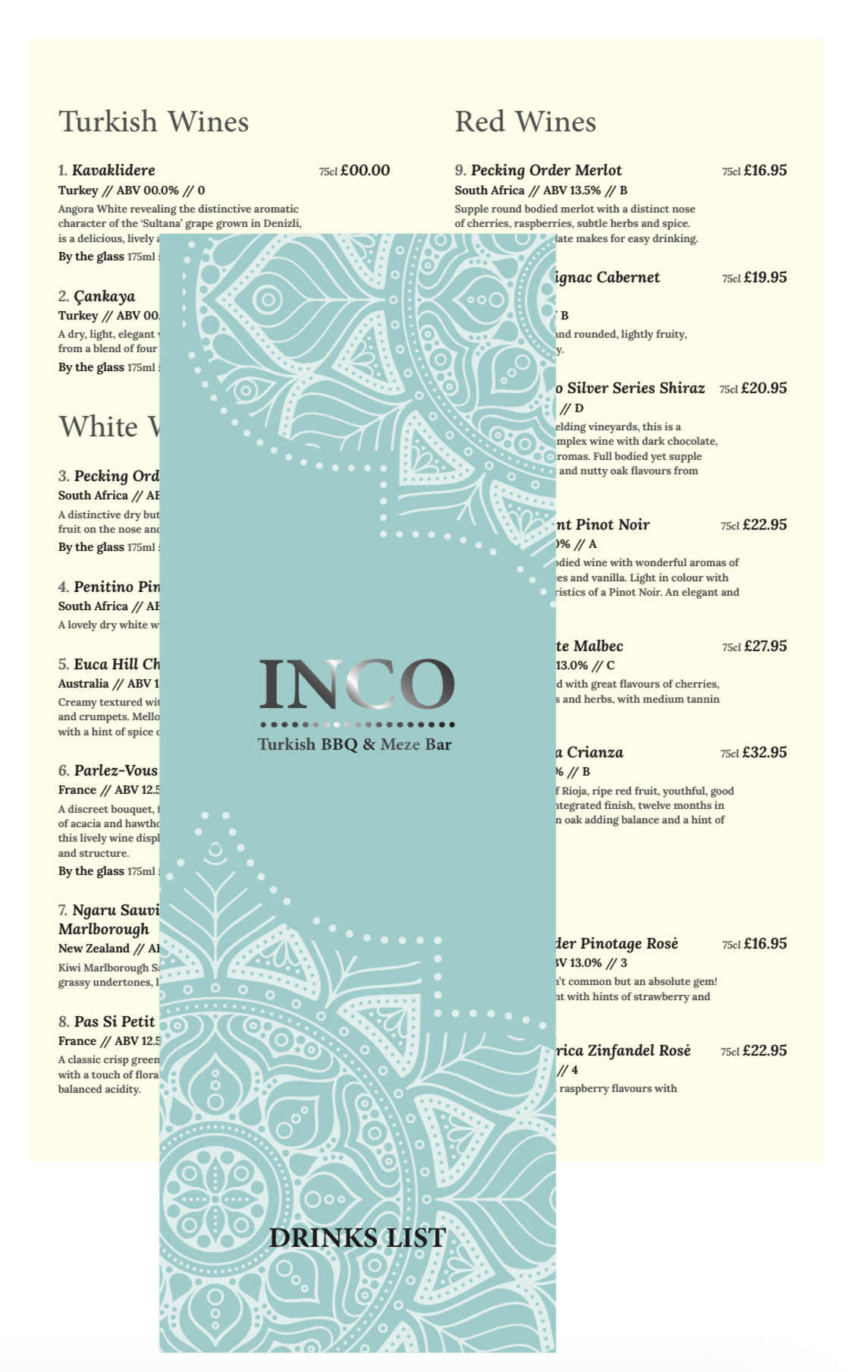 Hills Prospect wine list design