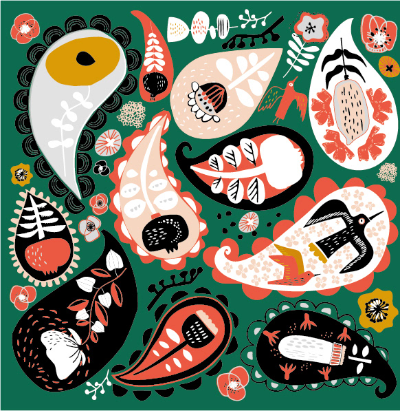 paisley print color green