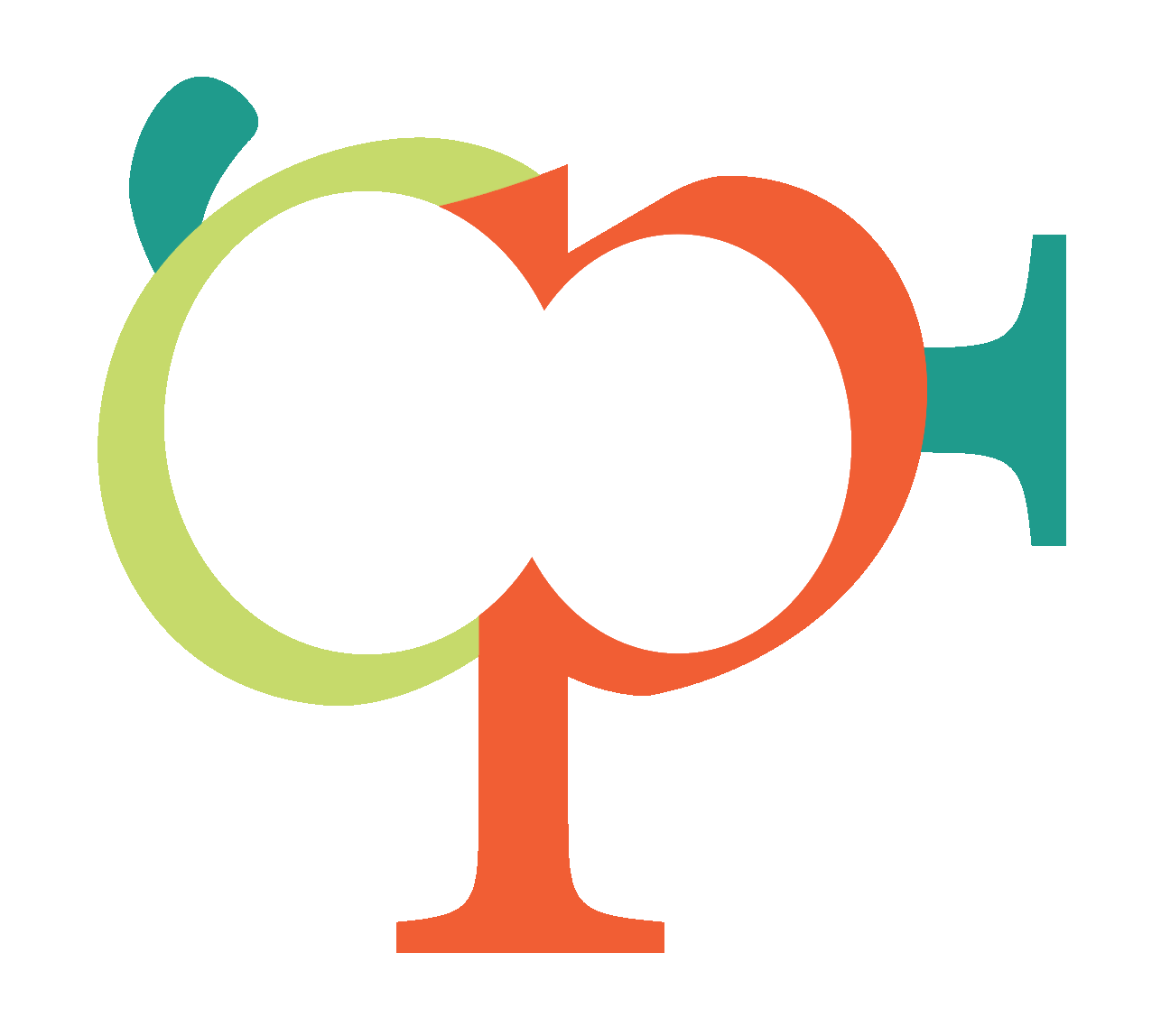 a logo consisting of the letters c, p, and f resemble an antiquated film projector