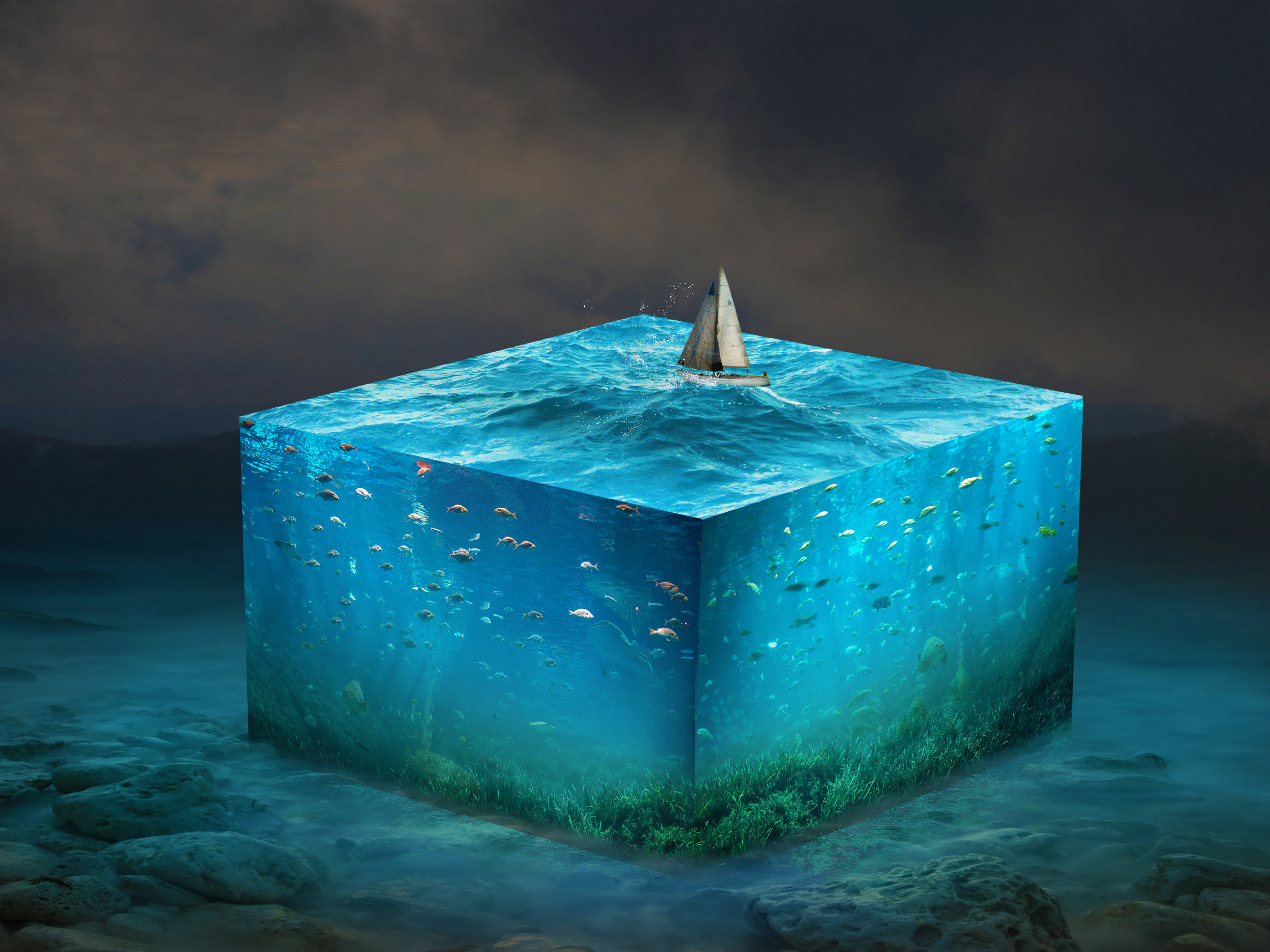 Материалы в морской воде. 3д куб. Вода 3d. Кубы для воды. Кубик под воду.