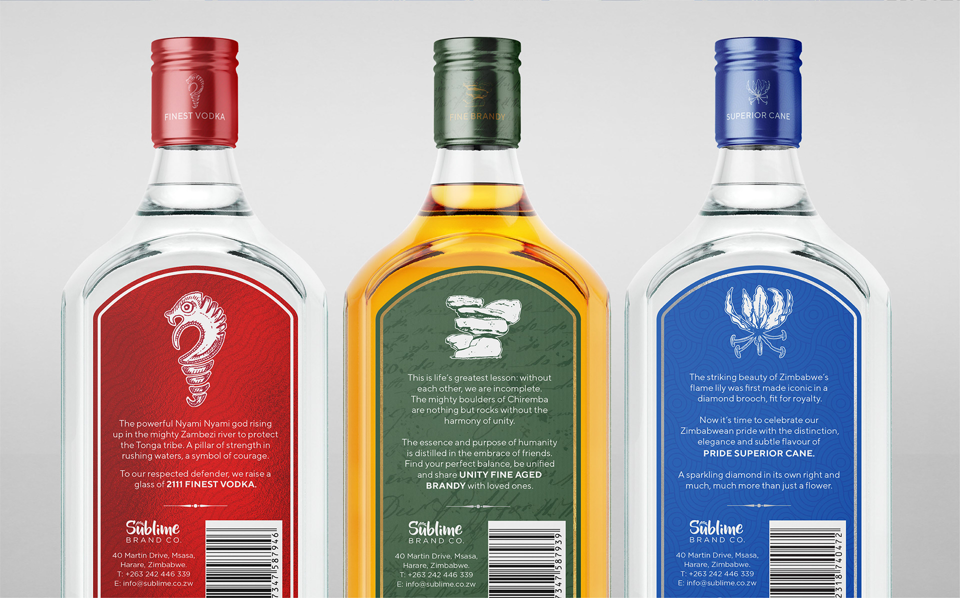 Sublime Brand Co: Liquor Range: Back of Bottles