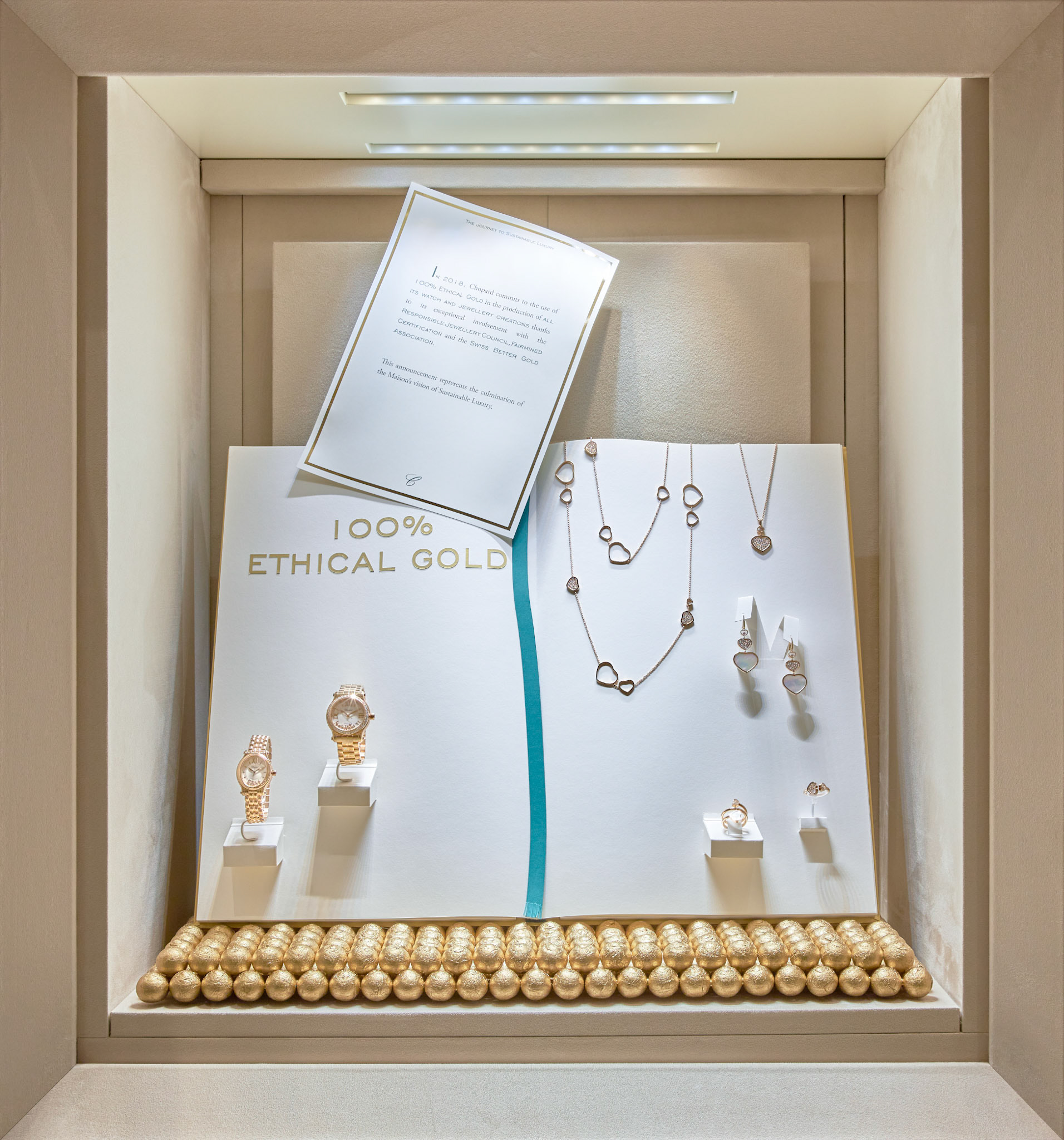 retail photography chopard ethical gold window display 100% ethical gold watches