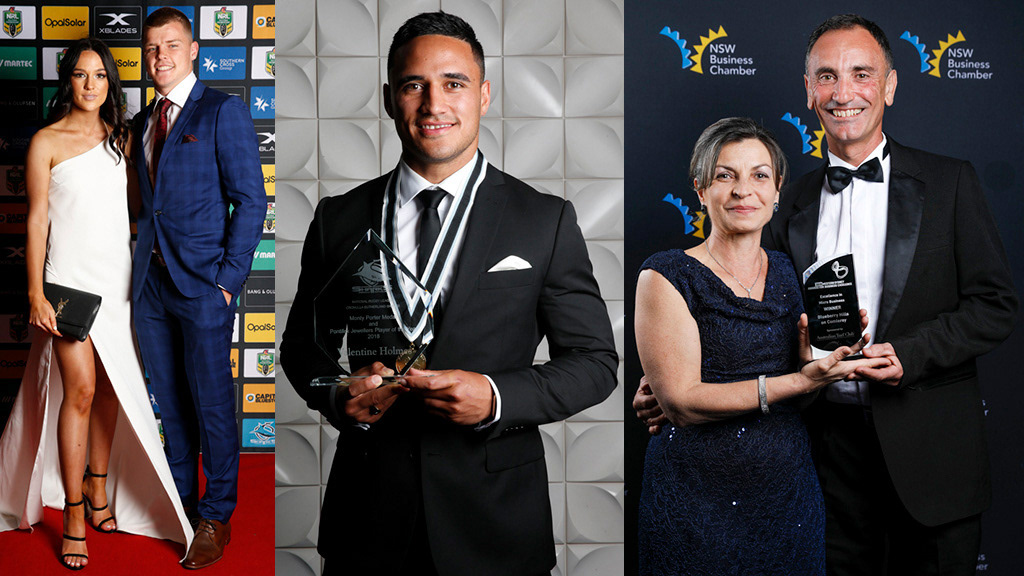 Awards nights. Red carpet arrivals NRL Sharks, Valentine Holmes, NSW Business Chamber Awards.