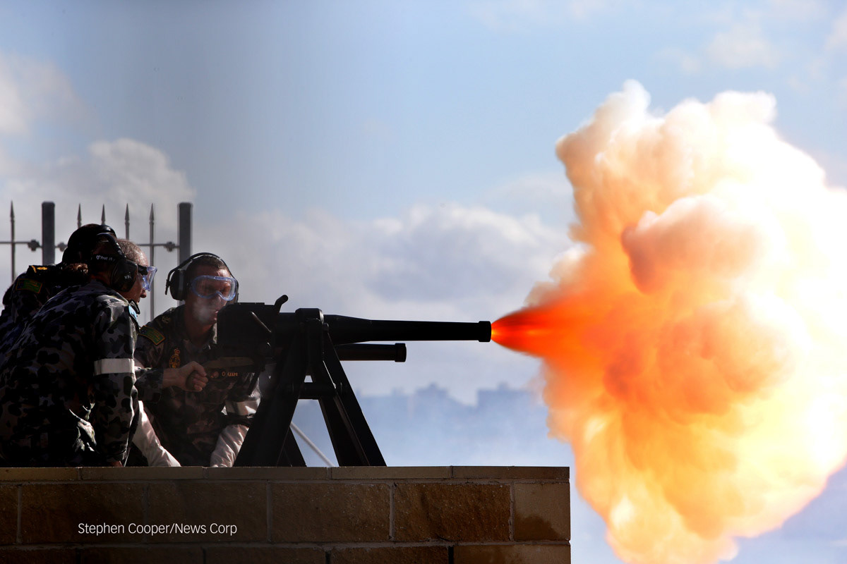 Fast shutter speed stopping motion. Ceremonial gun battery Garden Island.