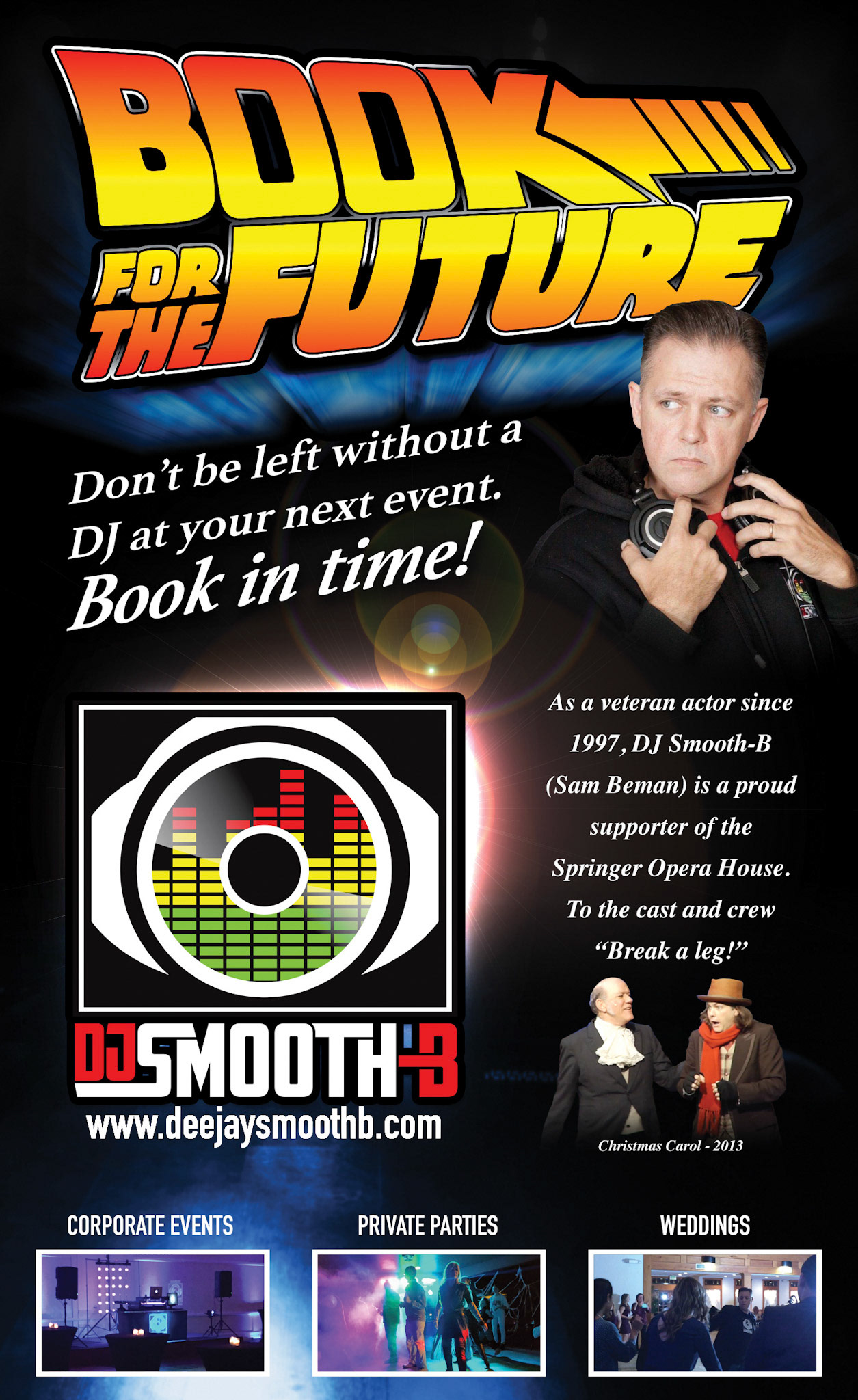 Springer Opera House program design to promote Sam's deejay business.