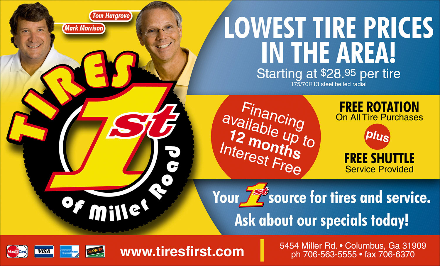 Tires First magazine ad to promote their special services.
